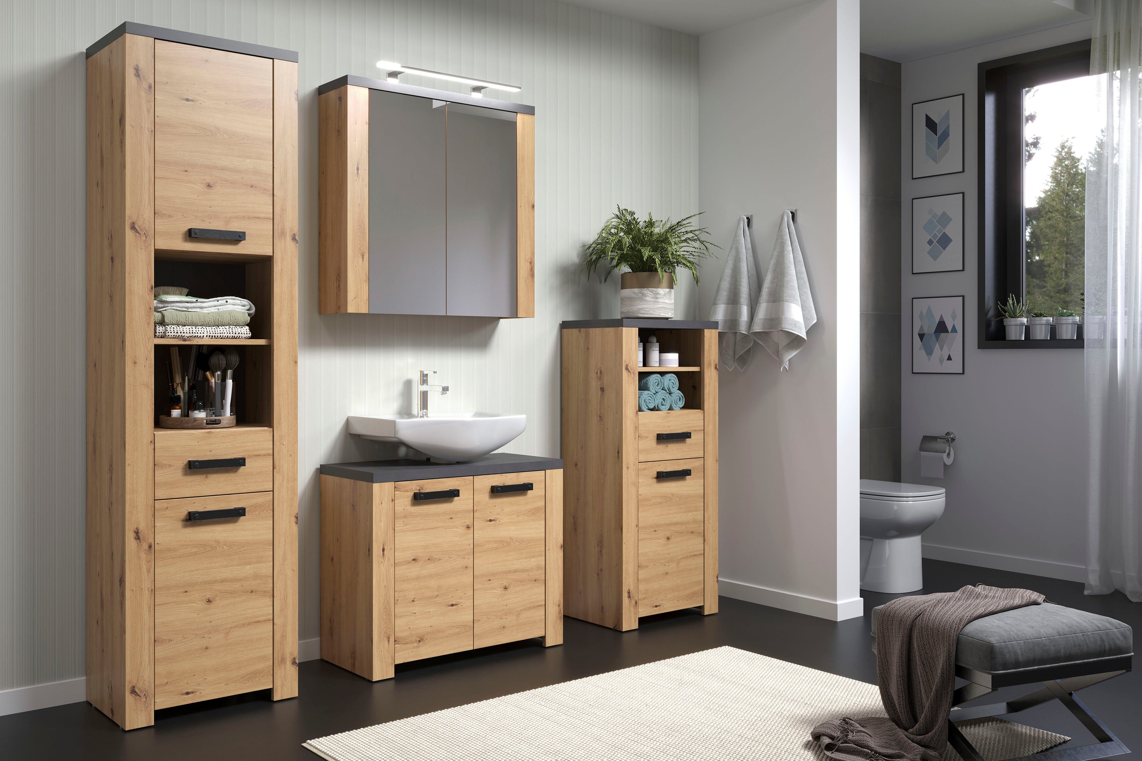 Home affaire Badkamerset Ambres Badkamermeubels in matte echt houtlook - afmetingen (B/D/H) 215/35/196 cm (4-delig)