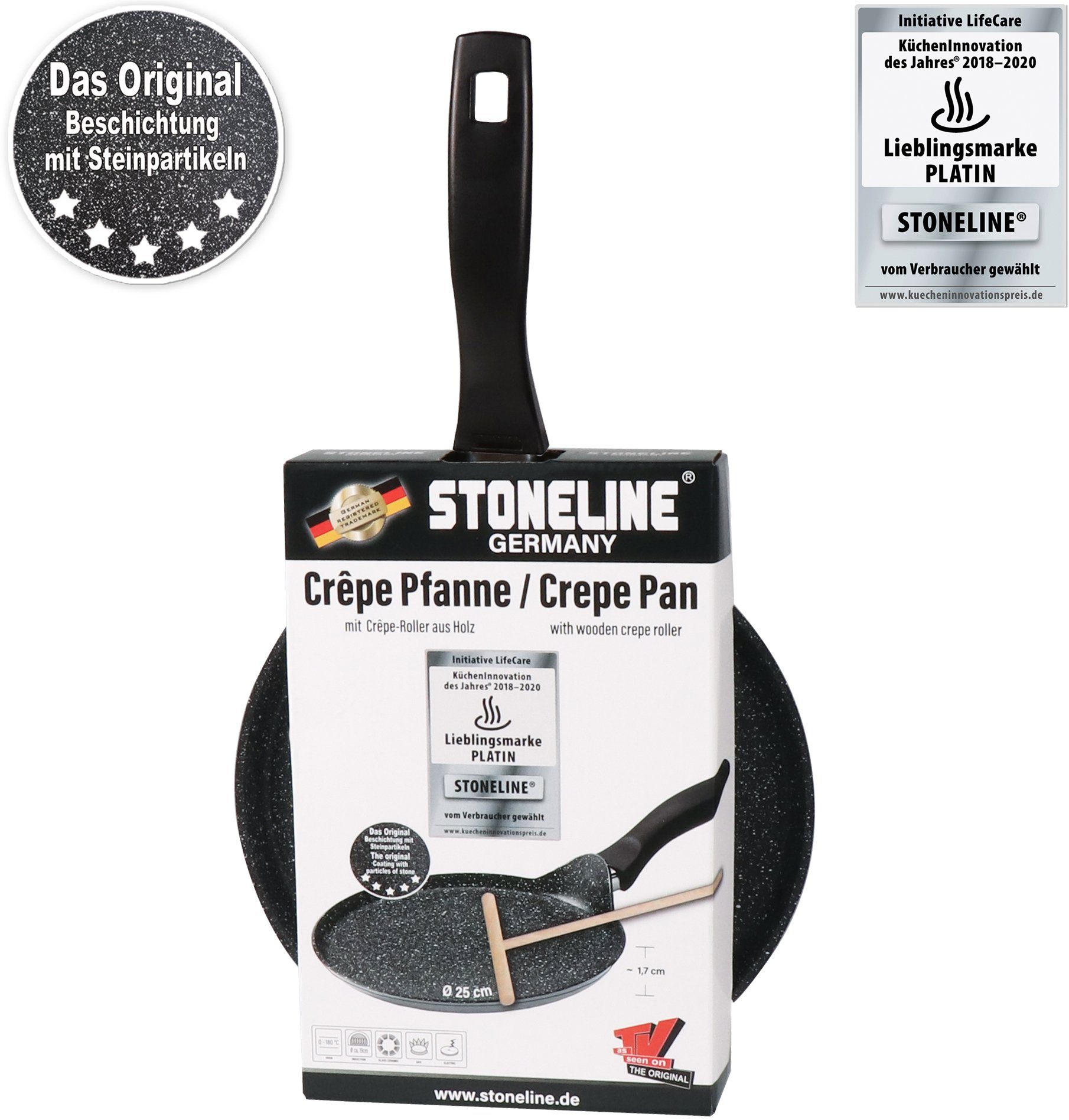 STONELINE Flensjespan Ø 25 cm, inductie, met deegverdeler