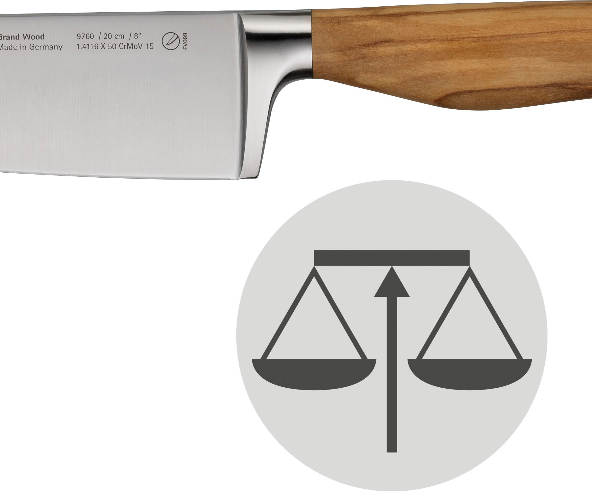WMF Messenblok Grand Wood 6-delig, olijfhouten handvaten, speciaal snijstaal, perfect uitgebalanceerd (set, 6-delig)
