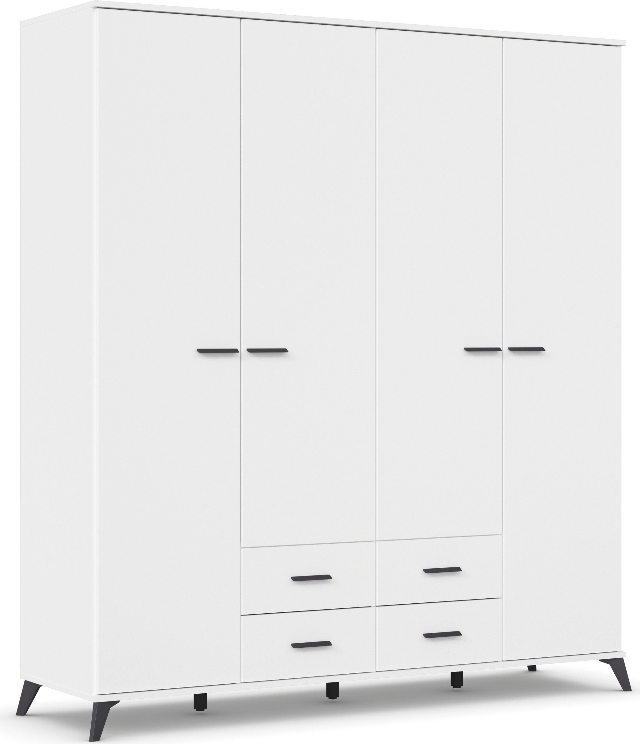 rauch Draaideurkast Lucena met schuin naar buiten staande poten in monochroom-stijl kledingkasten maat 185 cm x 203 cm x 54 cm wit