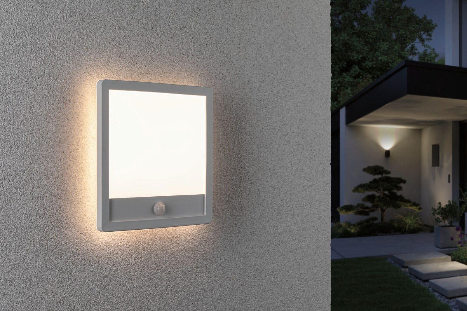 Paulmann Led-wandlamp voor buiten Buitenpaneel Lamina 250x47mm 3000K 14,5W 950lm 230V kunststof Backlight bewegingssensor zeewaterbestendig IP44 3000 K, vierkant (1 stuk)