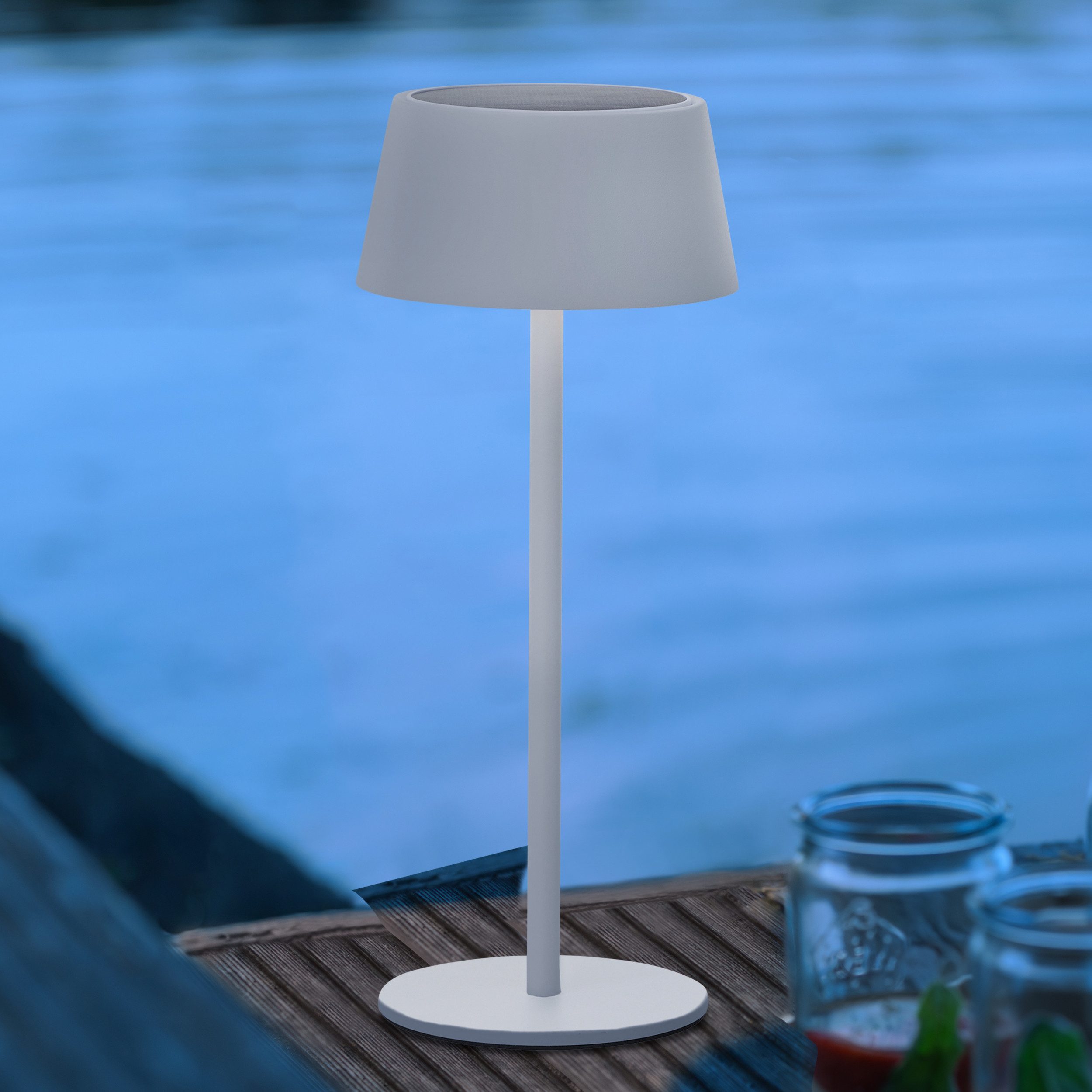 Brilliant Leuchten Led-tafellamp voor buiten Picco Solar en oplaadbaar via USB, 30 cm, 300 lm, 3000 K, IP44, metaal, wit