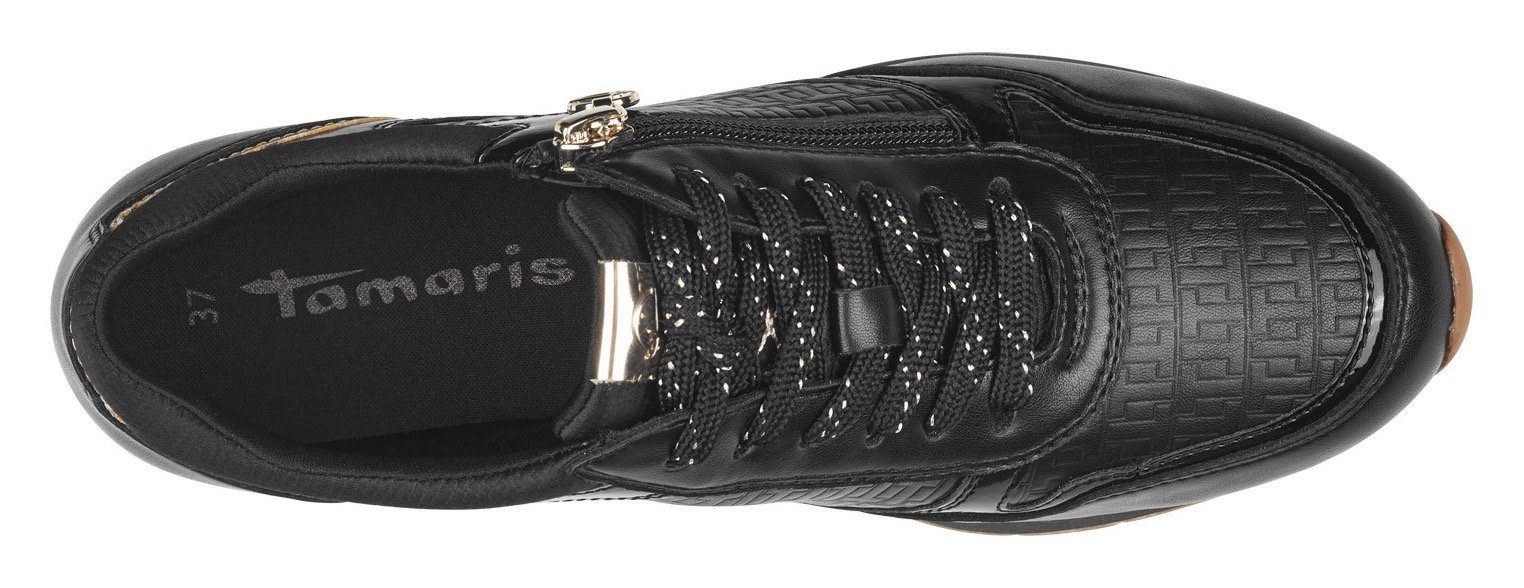Tamaris Plateausneakers vrijetijdsschoen, lage schoen, veterschoen met subtiele metallic-details