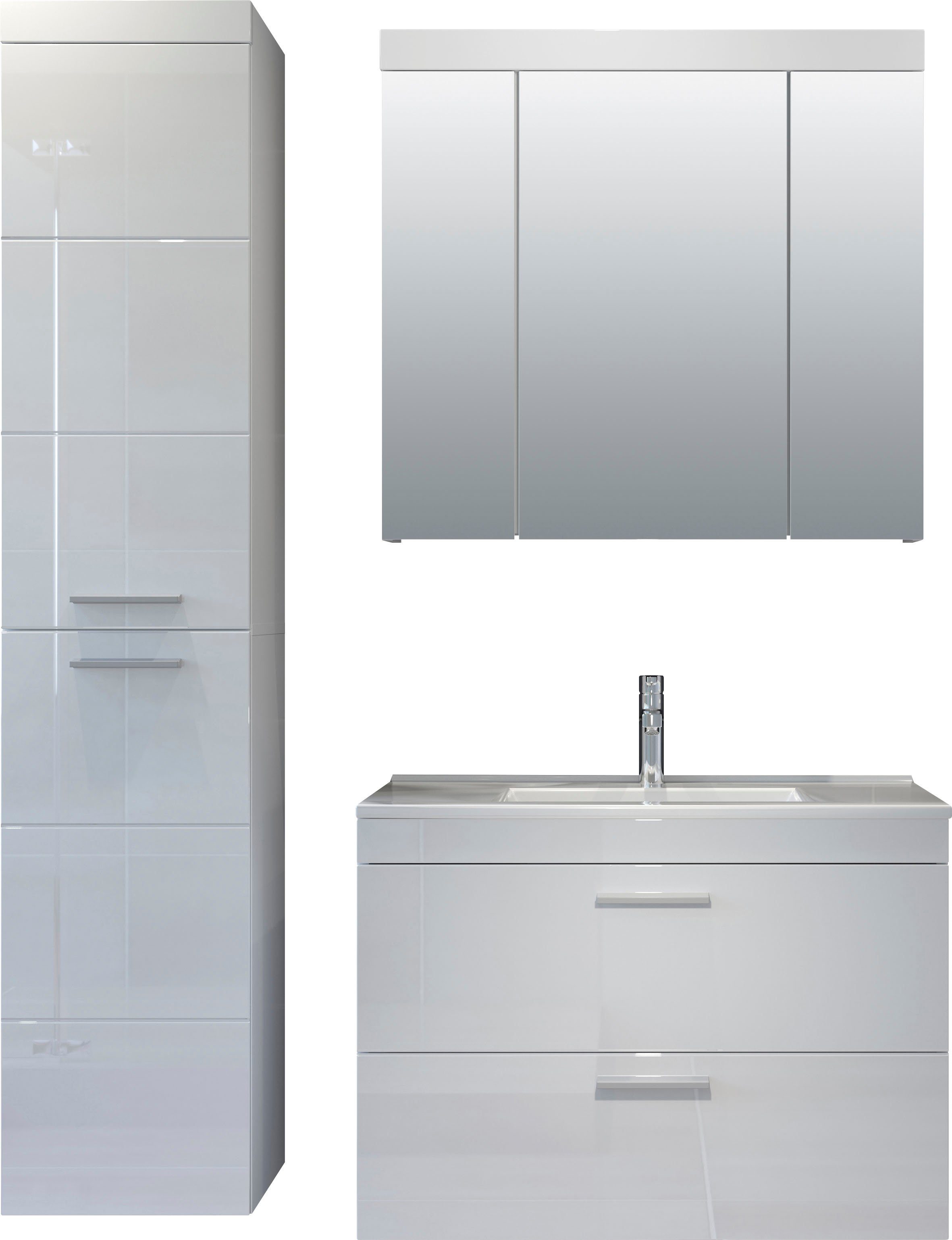 welltime Badkamerset Dormoletto Hangende badkamermeubels met inbouwwastafel in wit hoogglans (4-delig)