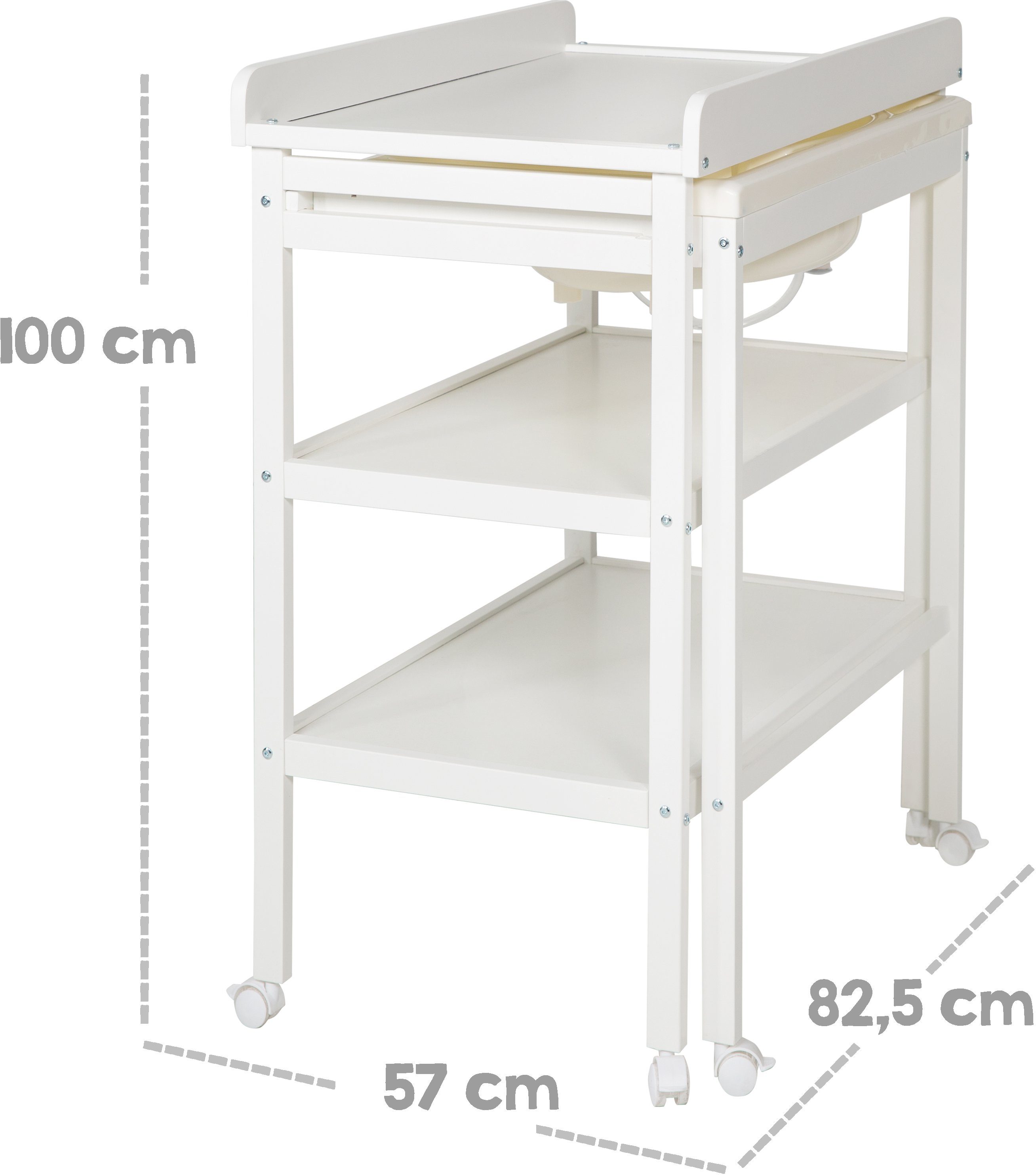 Roba® Badstandaard/commode Stijl, babyzwembad, wit inclusief uittrekbare badkuip en aankleedkussen zilvergrijs