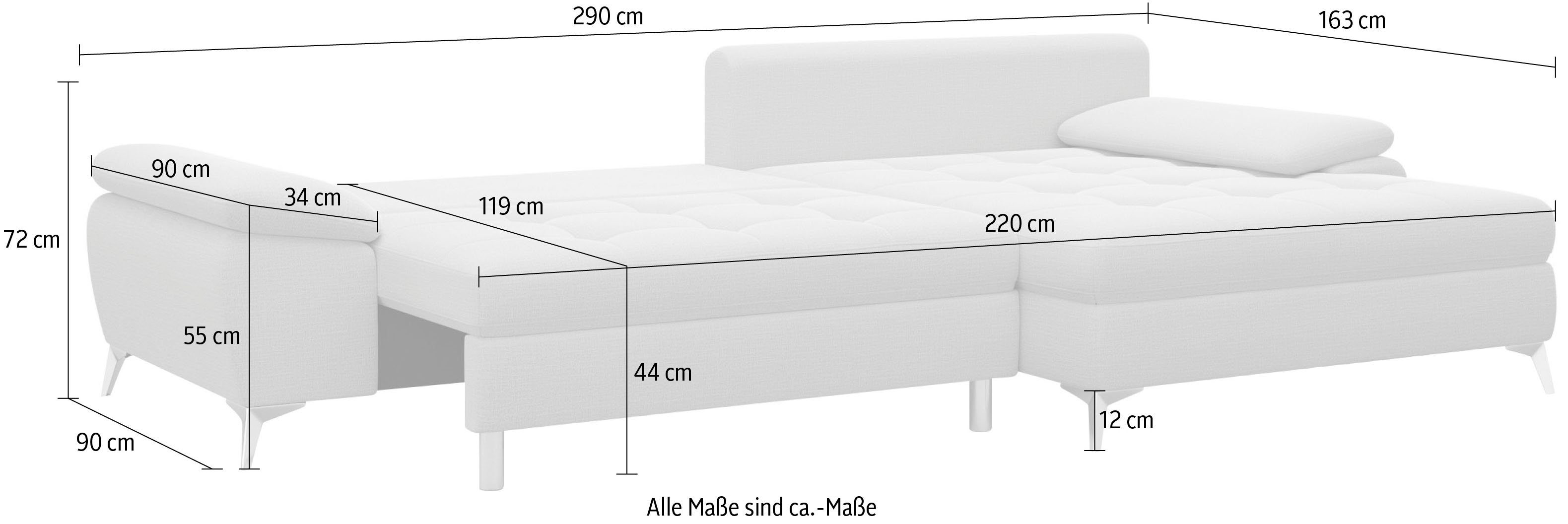sit&more Hoekbank Latigo L-vorm met mega-récamier, naar keuze met slaapfunctie en bedkist