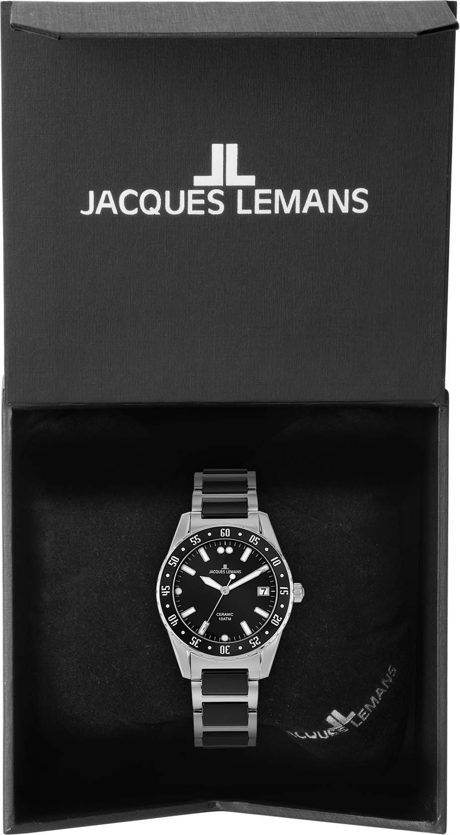 Jacques Lemans Keramisch horloge Liverpool, 42-12A Quartz horloge, armbandhorloge, dameshorloge, datum, roestvrijstalen band, keramiek