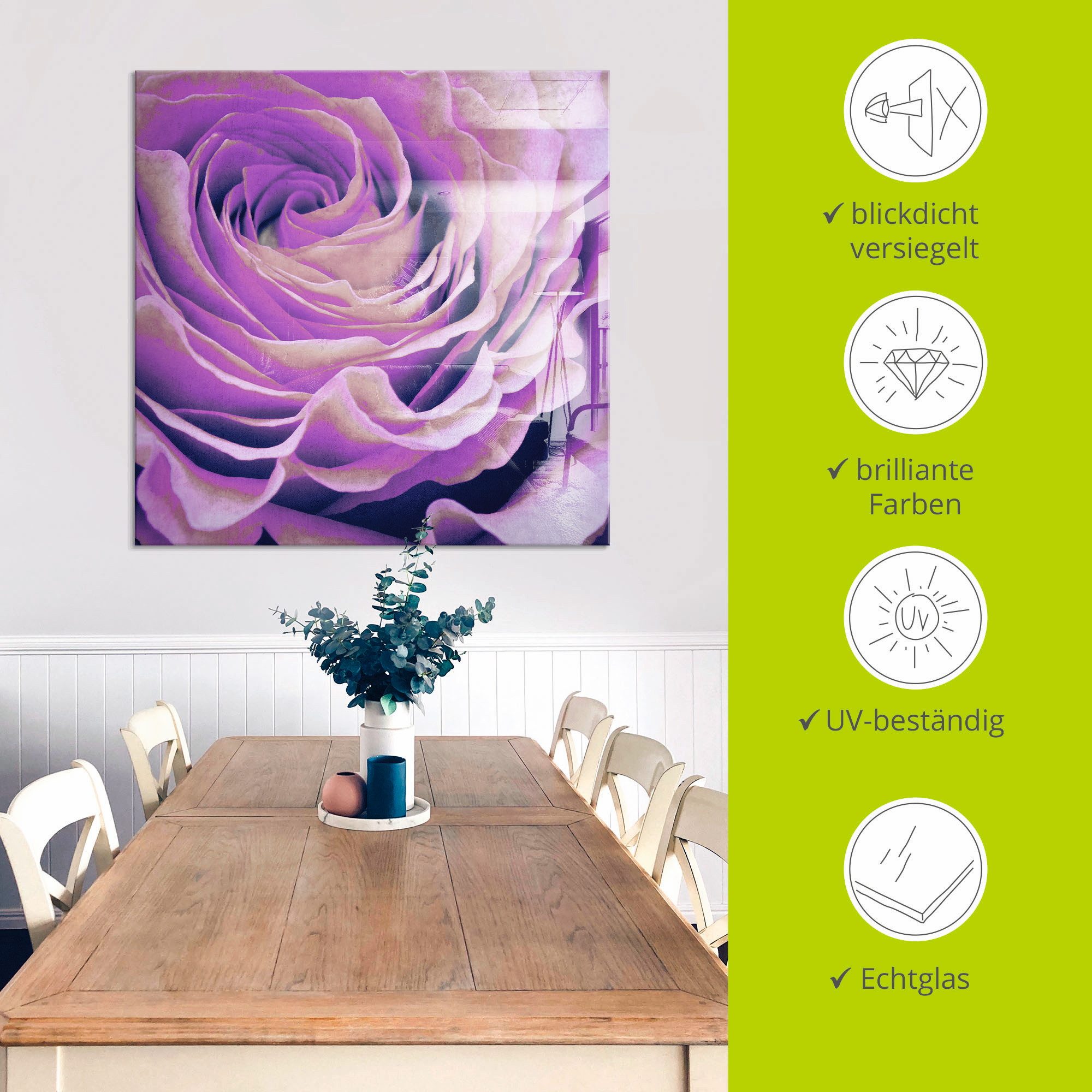 Artland Print op glas Paars Roos in verschillende maten