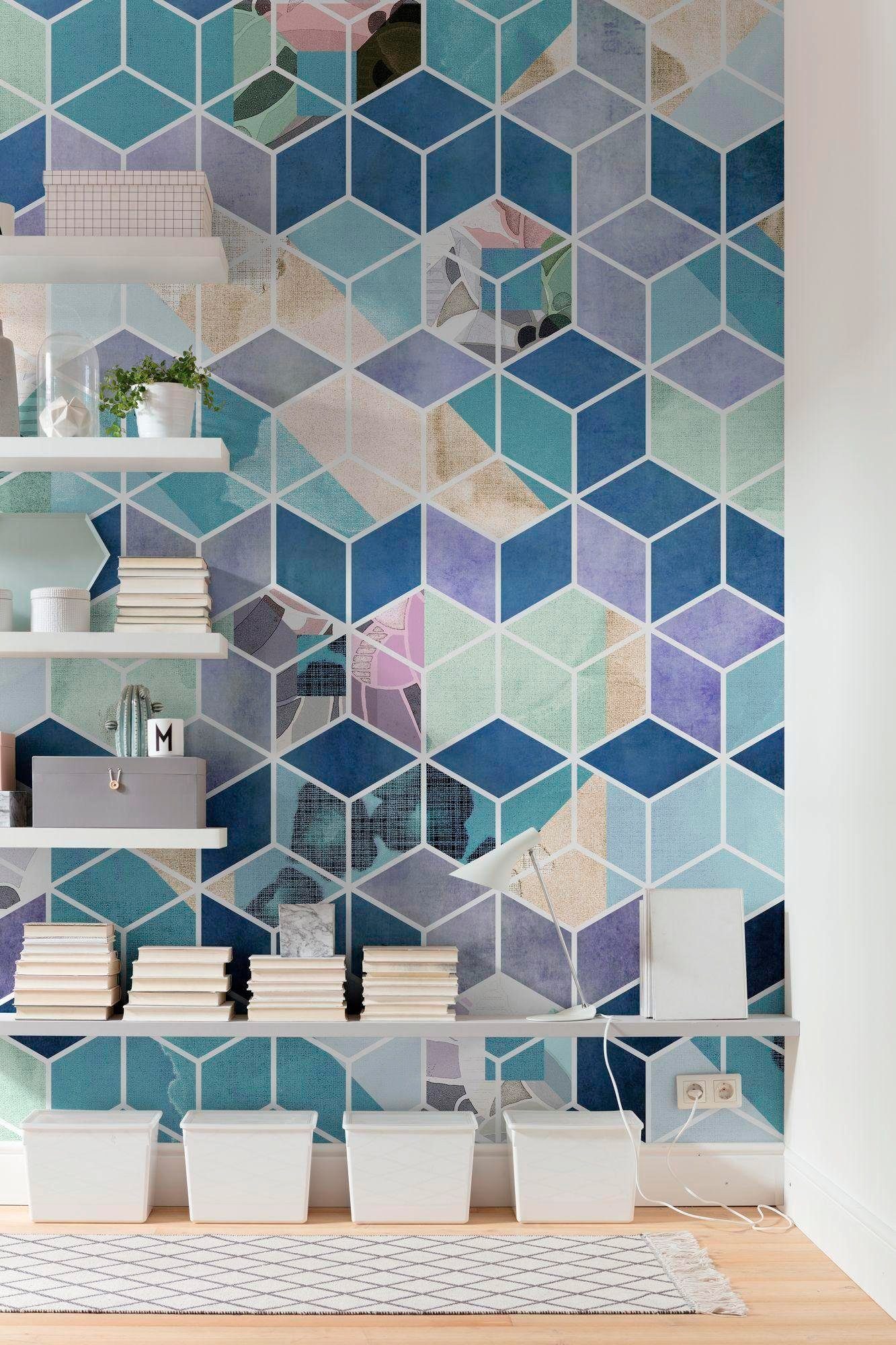 Komar Vliesbehang Digitale print vlies - Geometric Blue - Afmeting 200 x 250 cm (1 stuk)