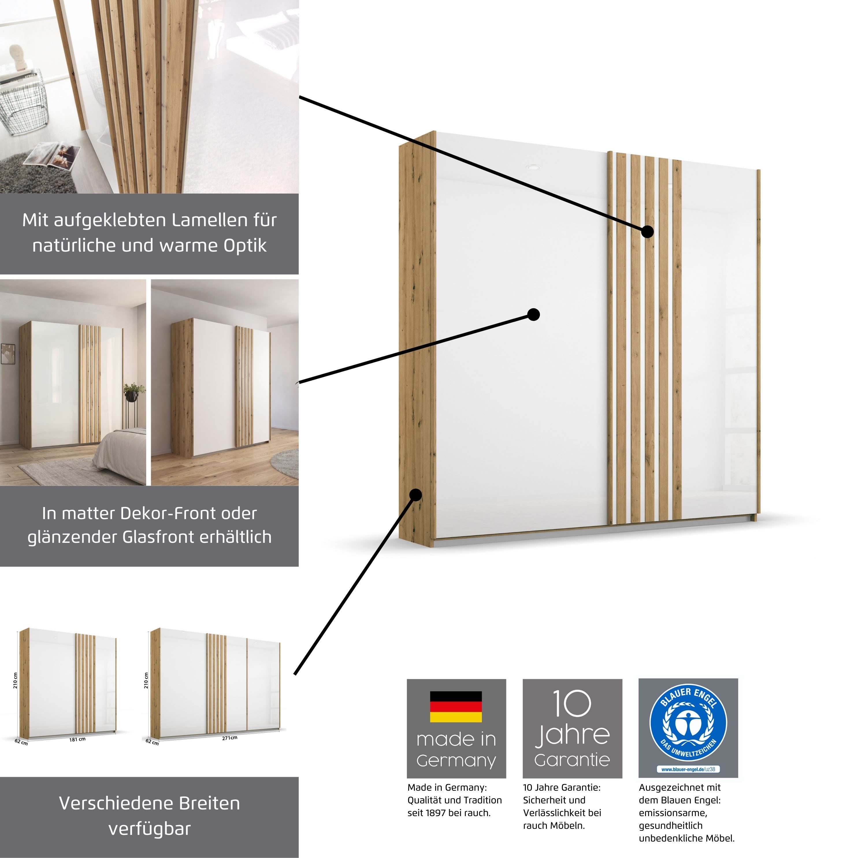 rauch Schuifdeurkast Kledingkast MOSBACH moderne lamellenbedekking in 3d akoestisch paneel uiterlijk made in germany