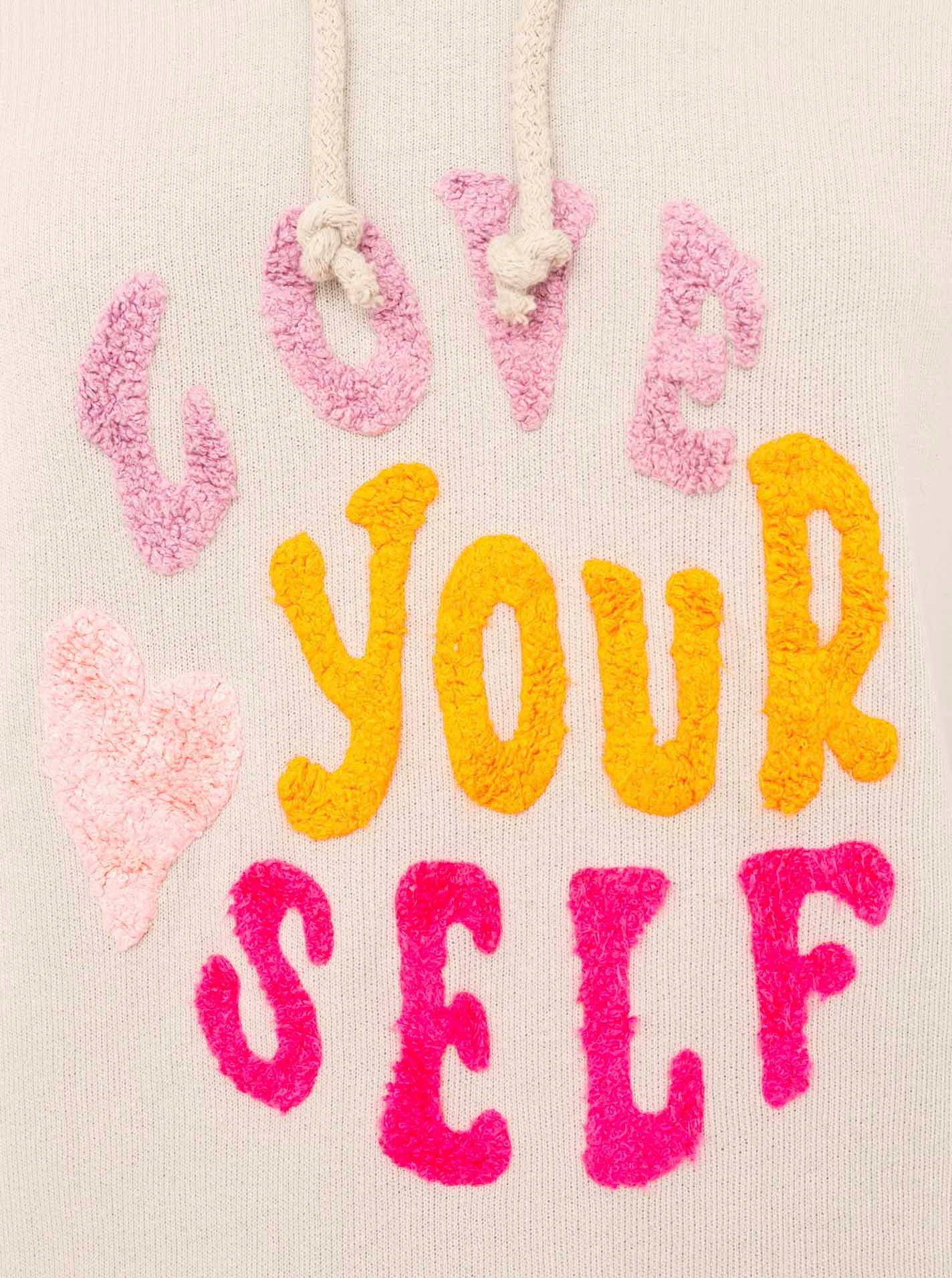 Zwillingsherz Hoodie "Love Yourself" met capuchon en flockprint in frisse kleuren
