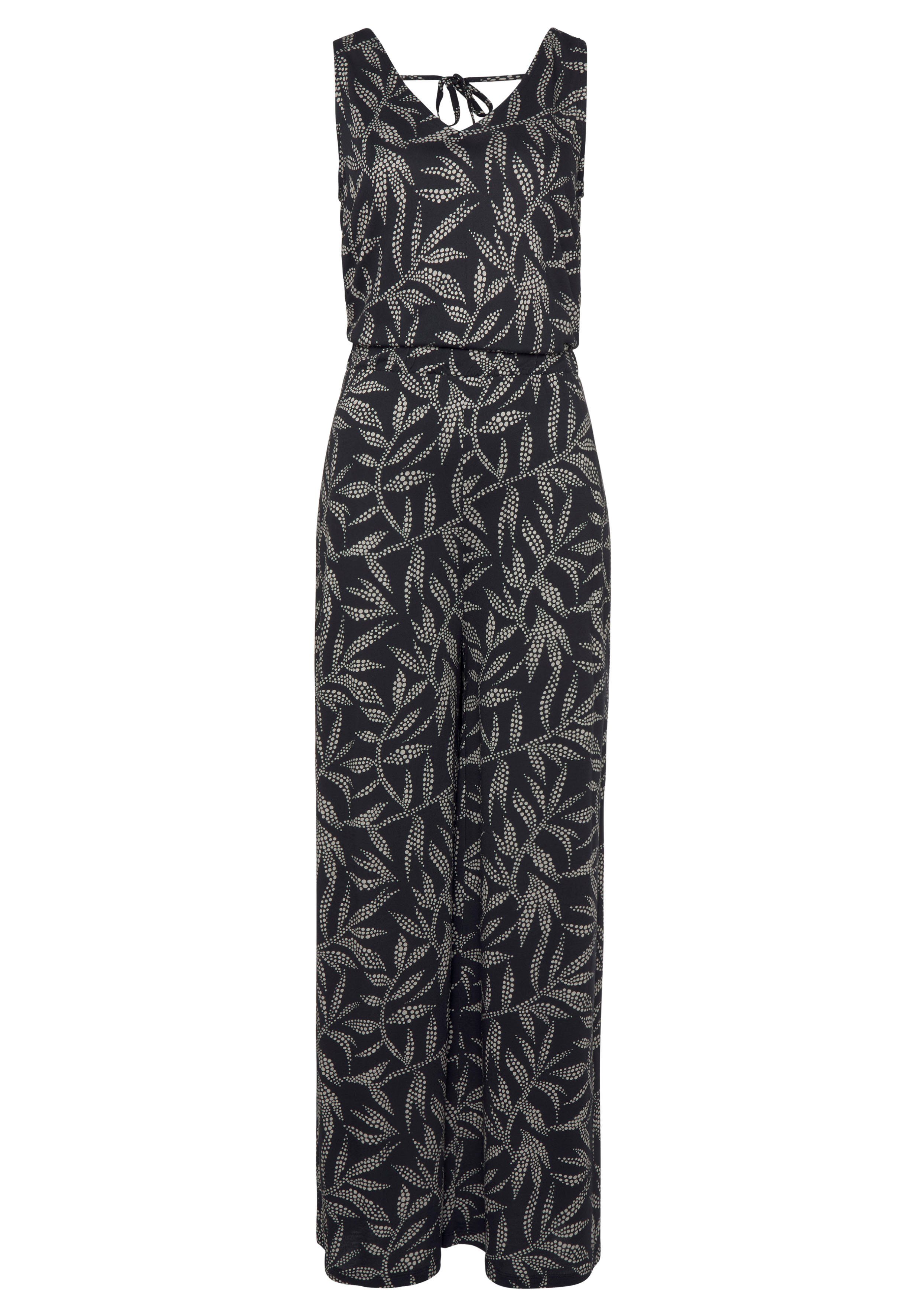 Lascana Jumpsuit met bladerenprint en strikband op de rug, zomerse jumpsuit