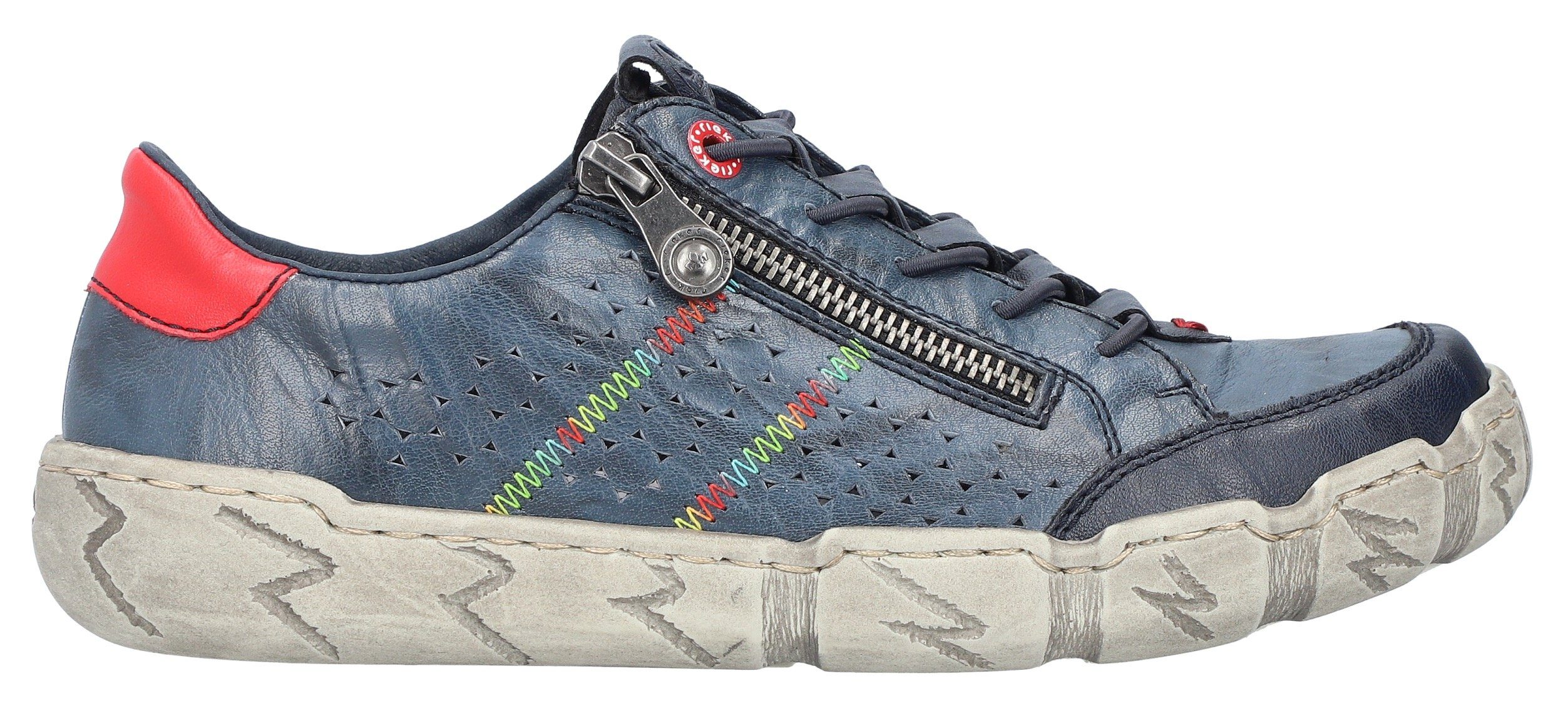 Rieker Sneakers Vrijetijdsschoen, lage schoen, instapschoen, met kleurrijke siersteek