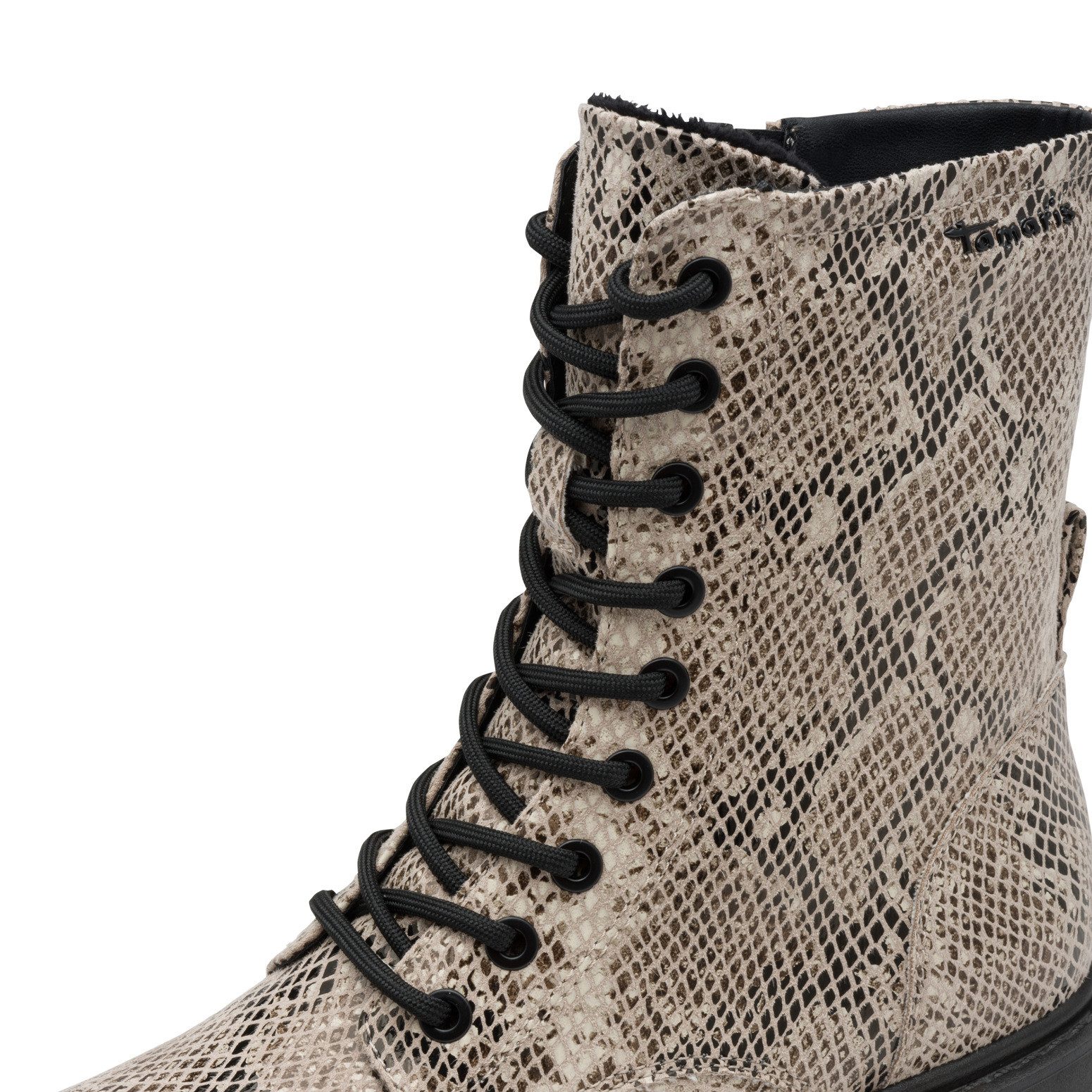 Tamaris Veterlaarsjes , blokhak, veterschoenen met trendy print