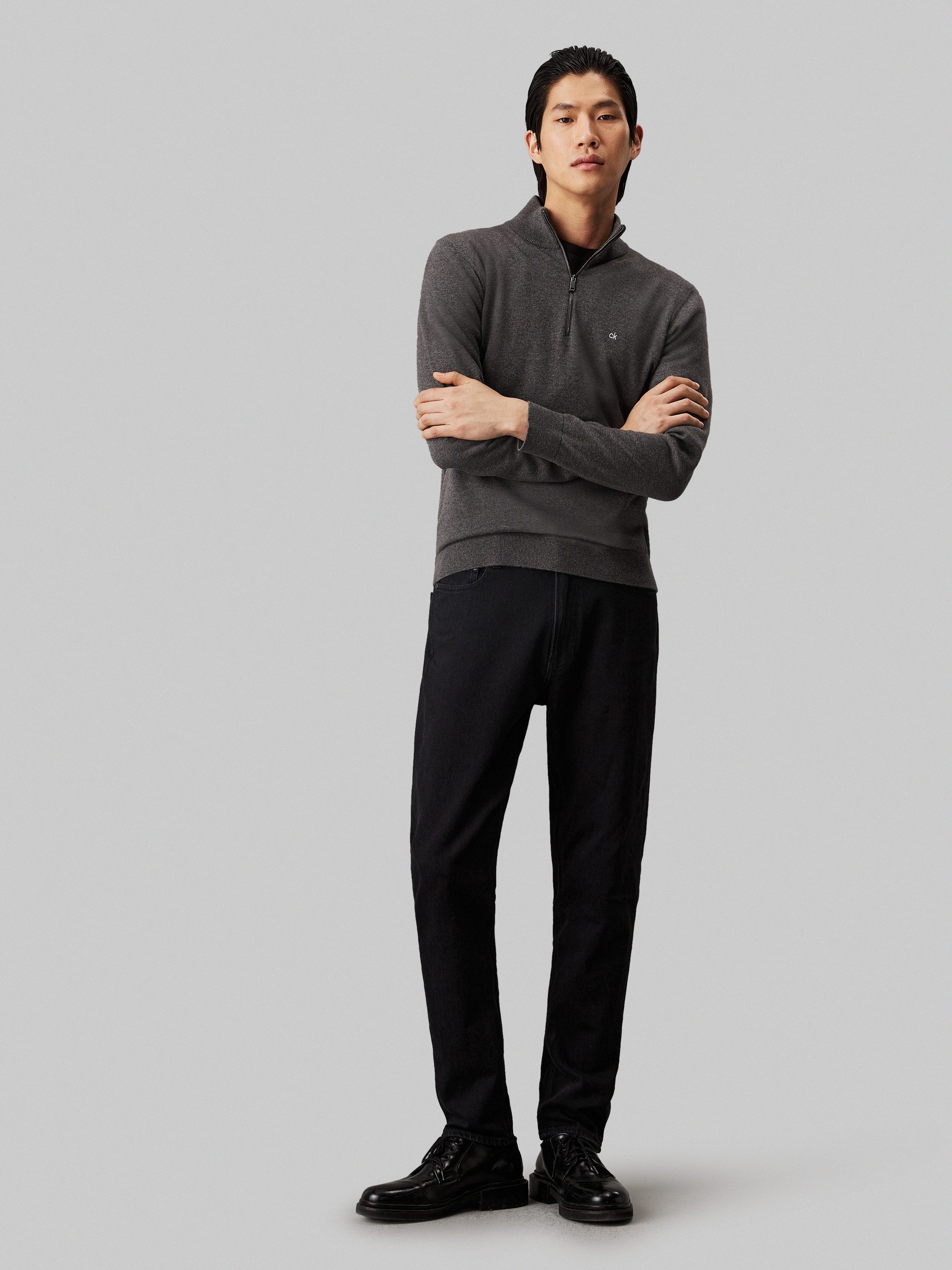 Calvin Klein Trui met staande kraag COTTON SILK BLEND QUARTER ZIP