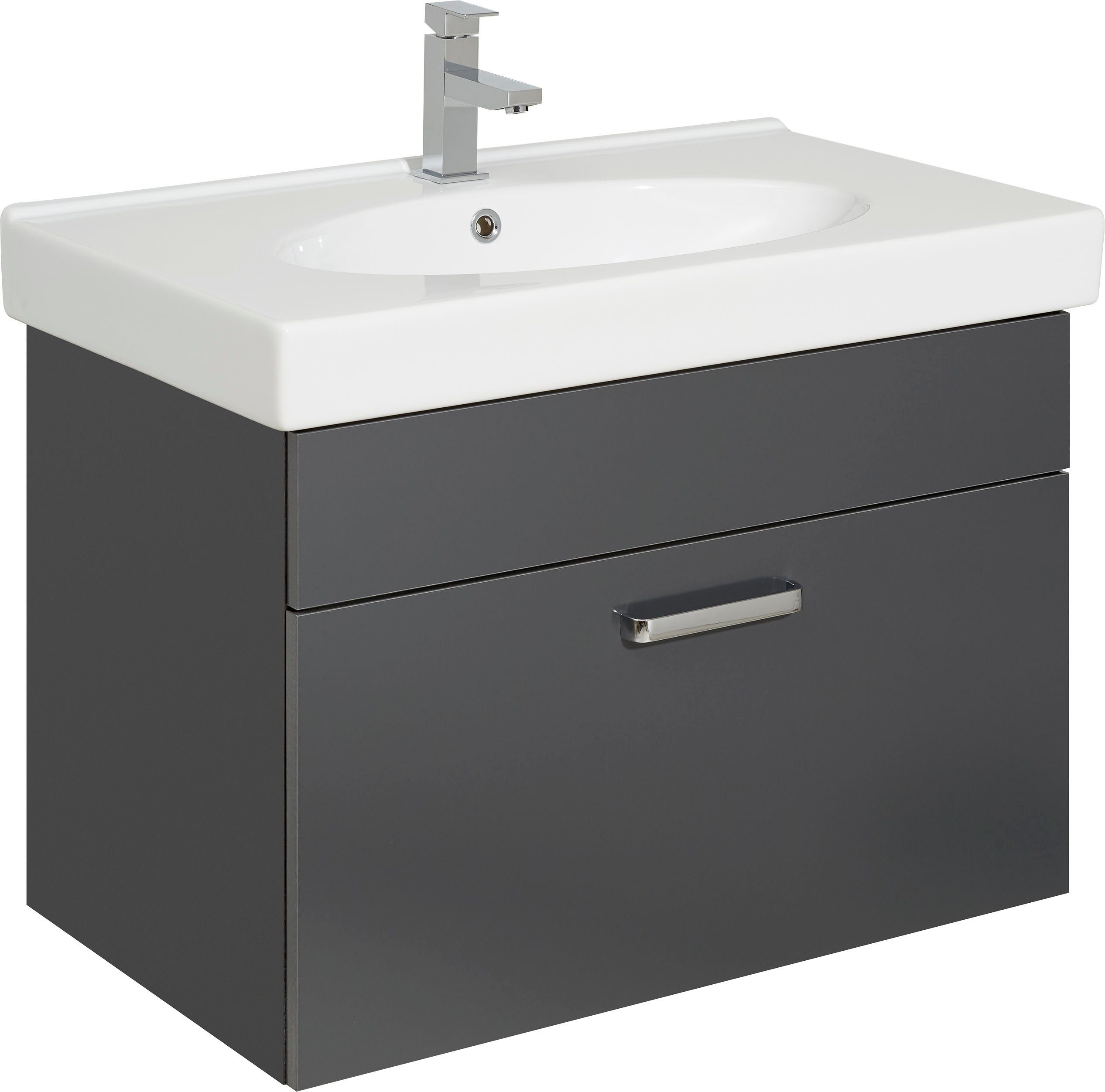 Saphir Wastafelonderkast Quickset keramische wastafel met onderkast, 80 cm breed Waskamer, grepen chroom glans, met zachte inloop, 1 lade