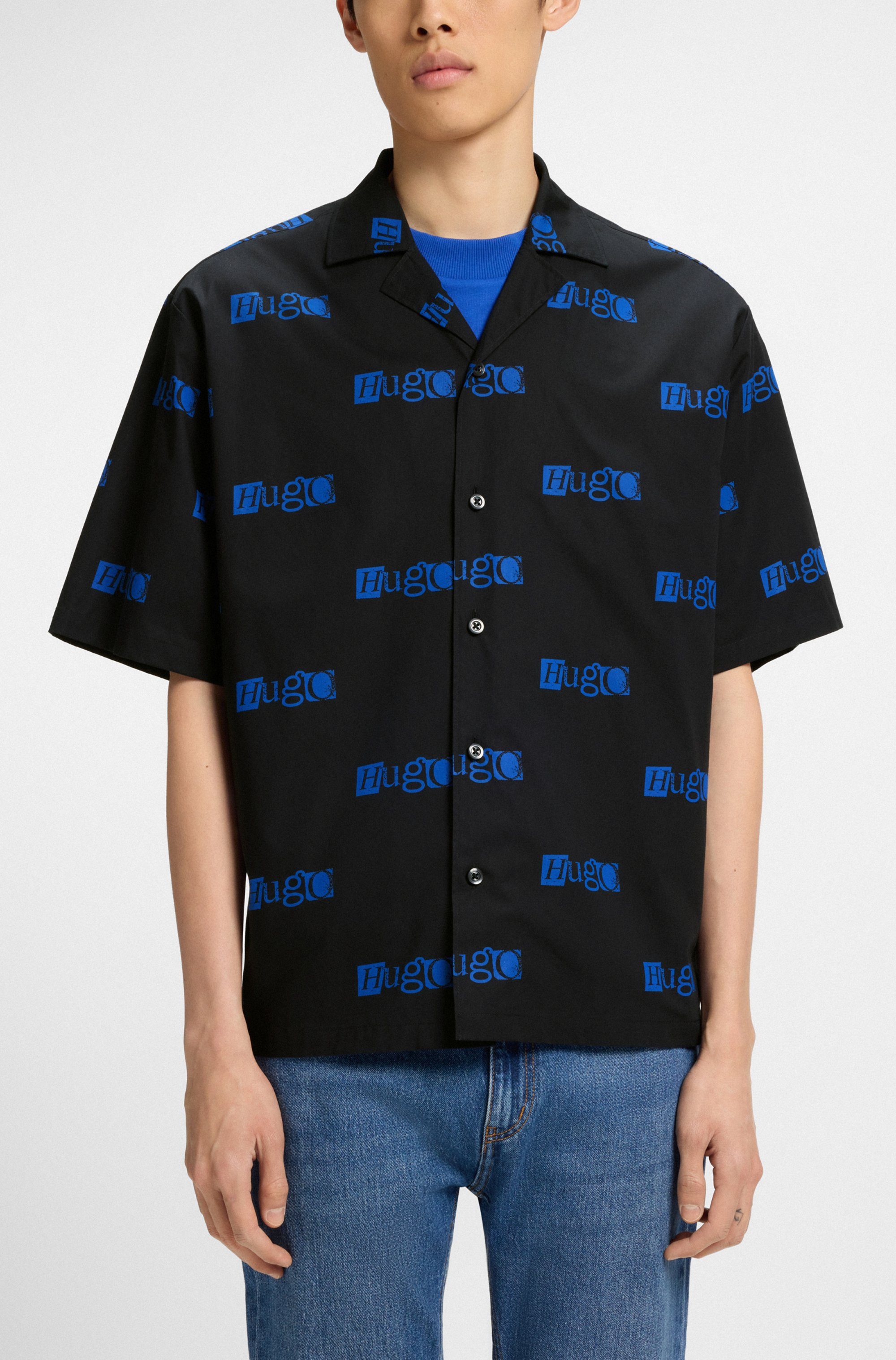 HUGO Blue Overhemd met korte mouwen Eligino met hugo logo-print