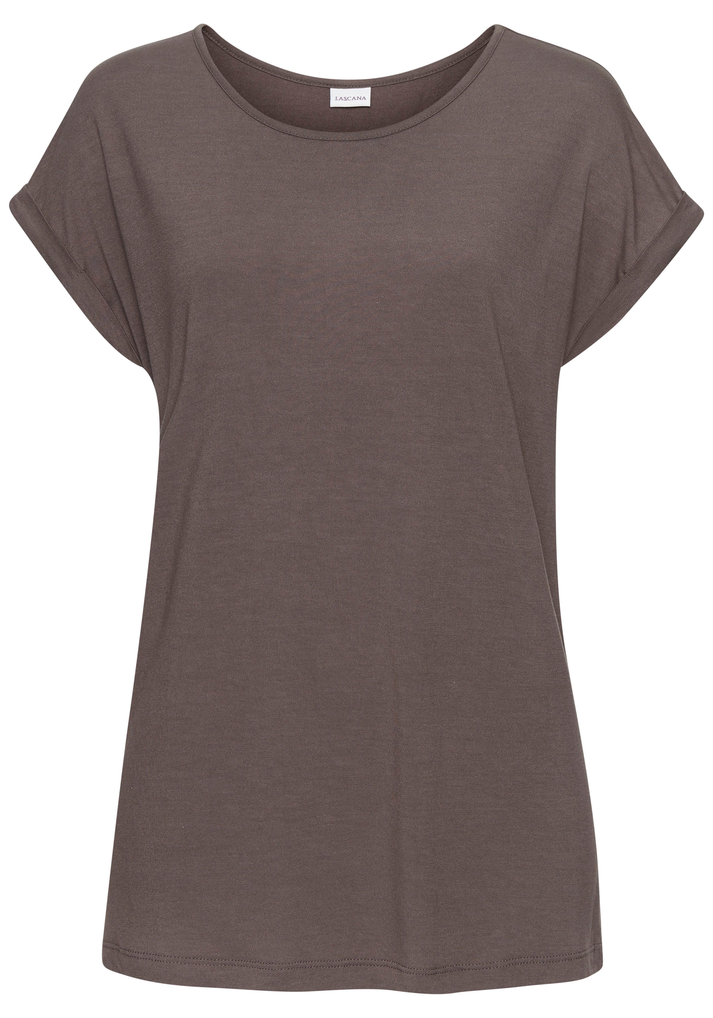 Lascana Shirt met korte mouwen met ronde halslijn, jersey stof, mouwomslag, basic