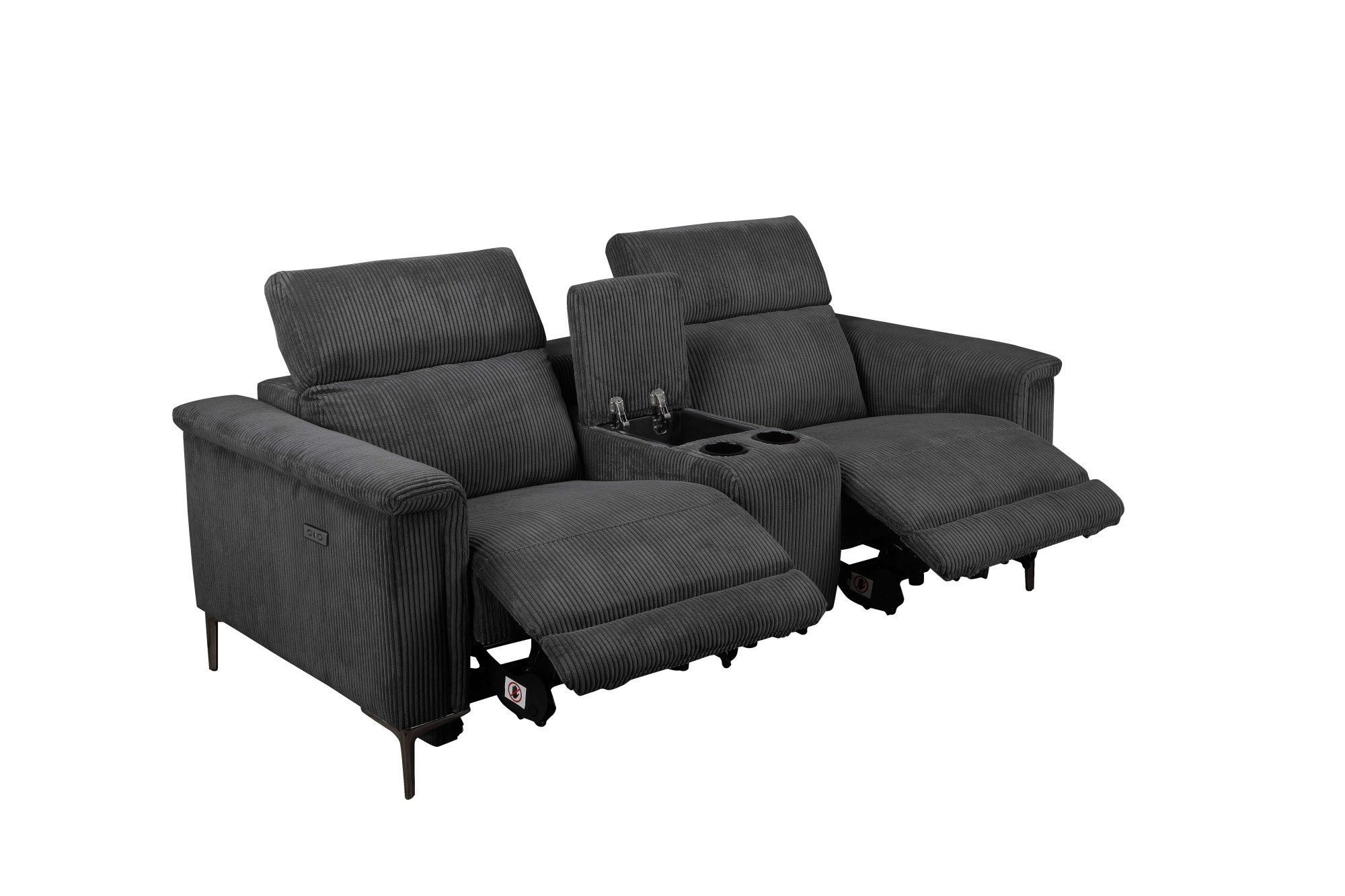 Places of Style 2-zitsbank Lund in cord, 2-zits bioscoopbank, tv-fauteuil, multimedia-sofa, USB-A met elektrische of handmatige relaxfunctie, bekerhouder en opbergruimte