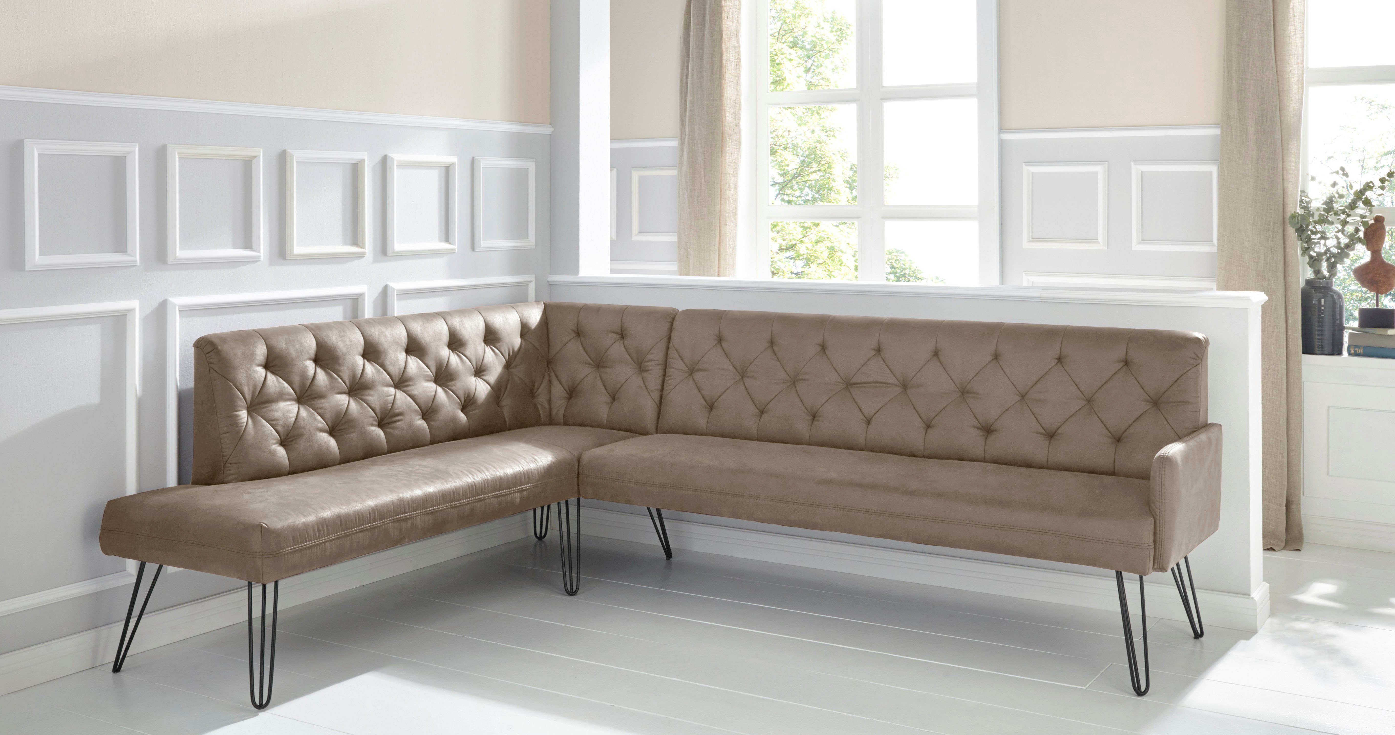 exxpo - sofa fashion Hoekbank Doppio, Chesterfield look, comfortabel en handig, hoge designvoeten bruin, hoekbanken, Lange zijde rechts