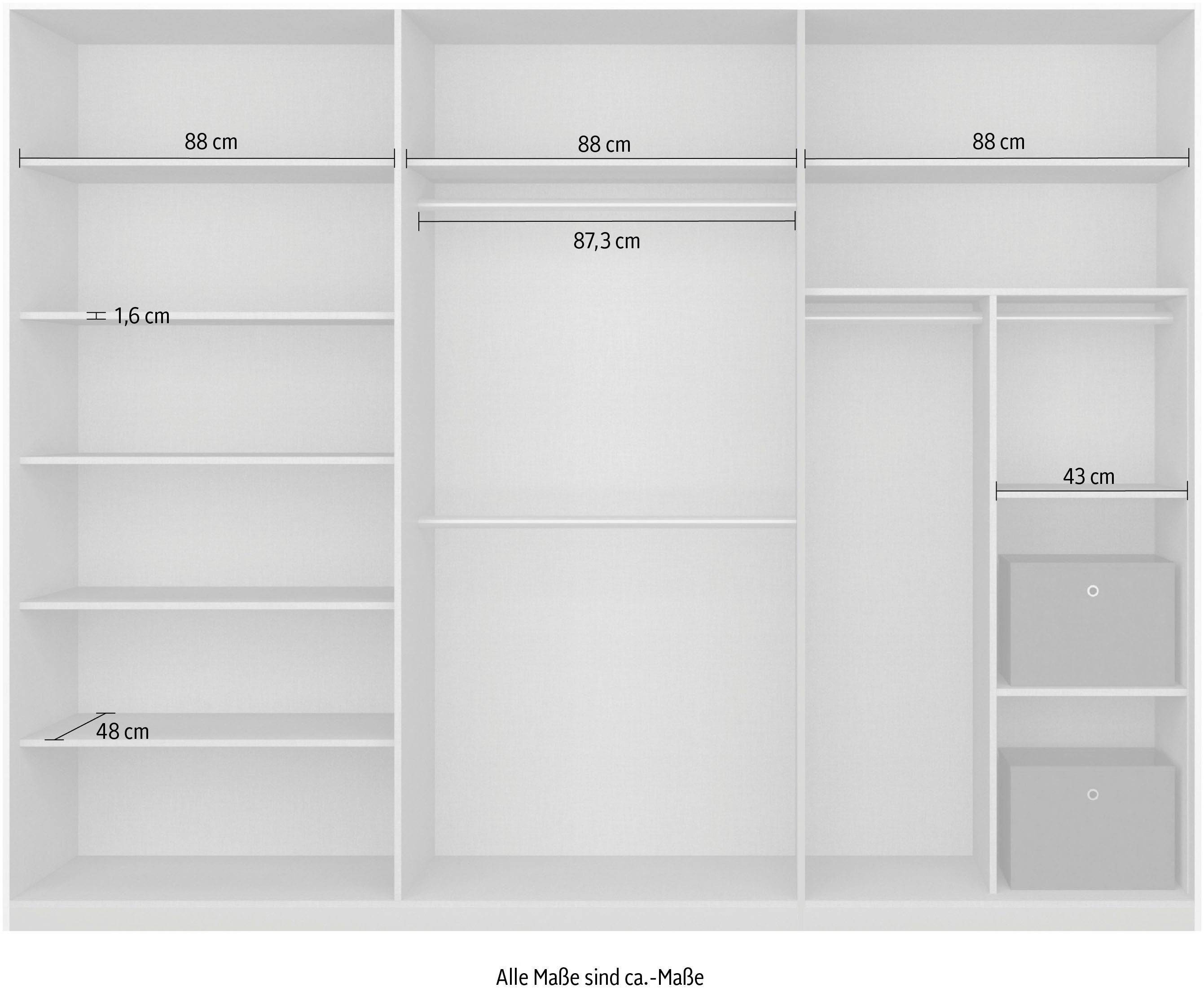 rauch Schuifdeurkast Kledingkast kast garderobe CORTONA met passe-partout en optionele verlichting inclusief indeling 2 boxen en planken