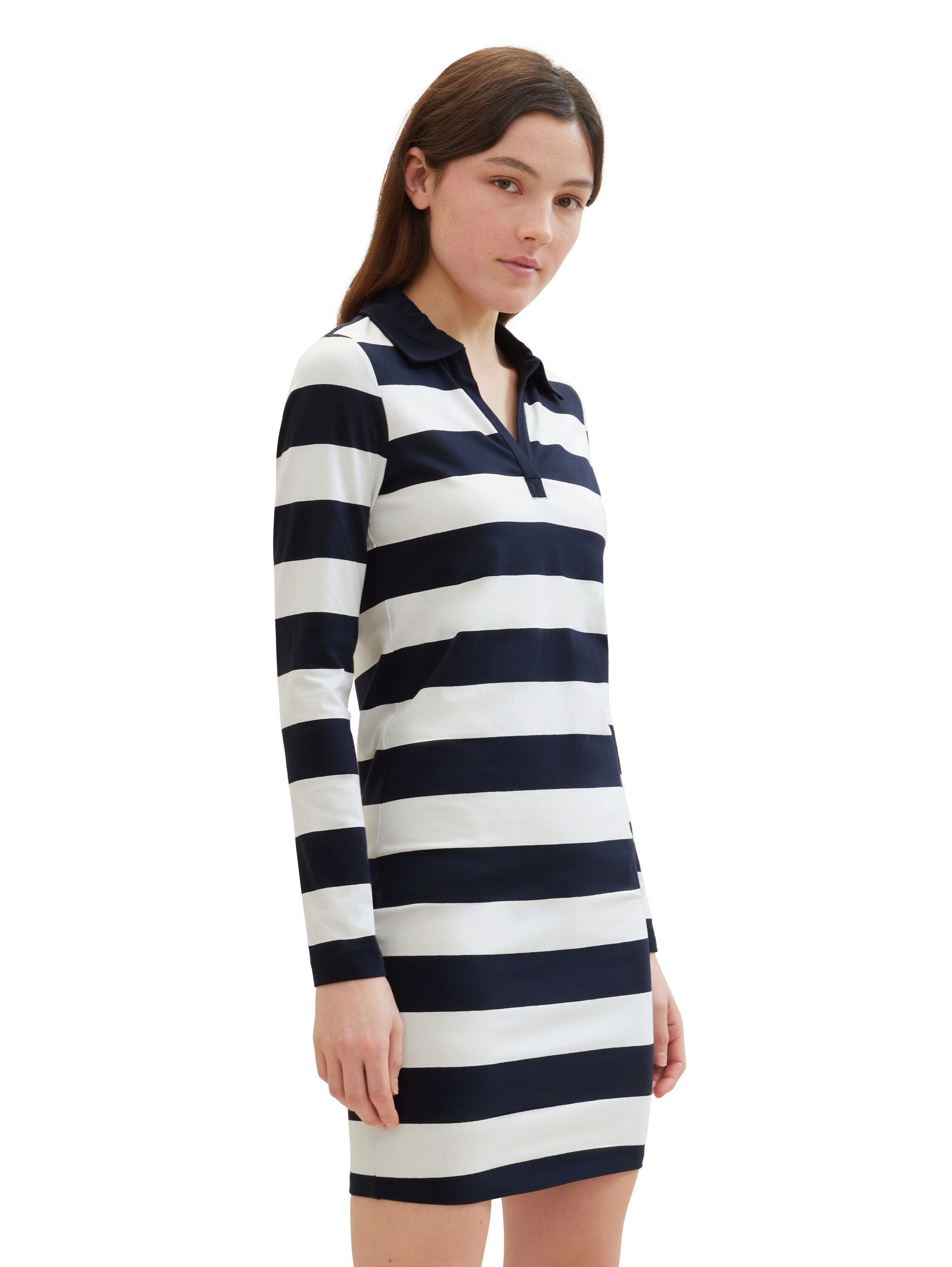Tom Tailor Denim Jerseyjurk in streep-look en met v-halslijn