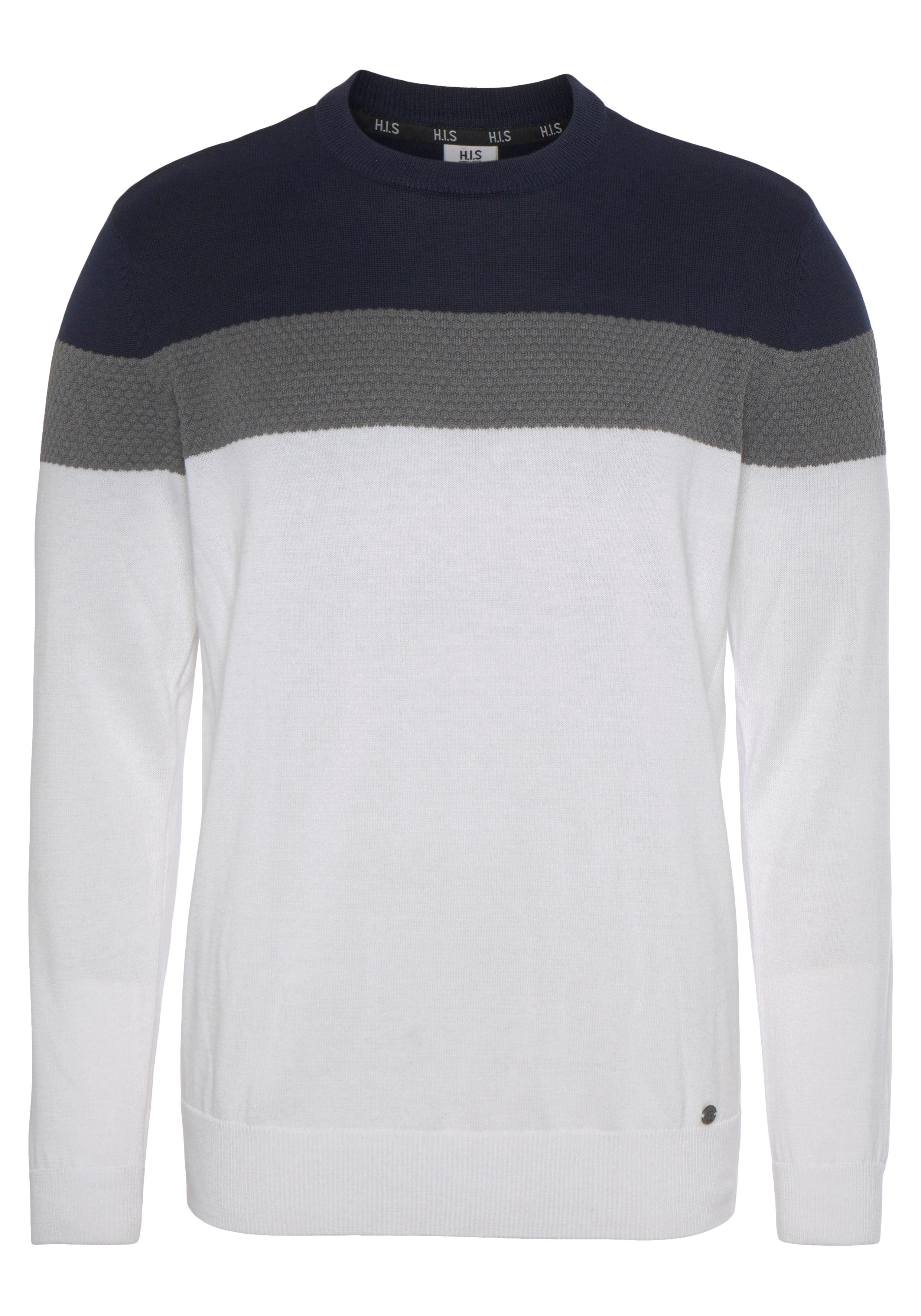 H.I.S Trui met ronde hals Nieuwe kleuren! Colourblocking, in lichte tricotkwaliteit