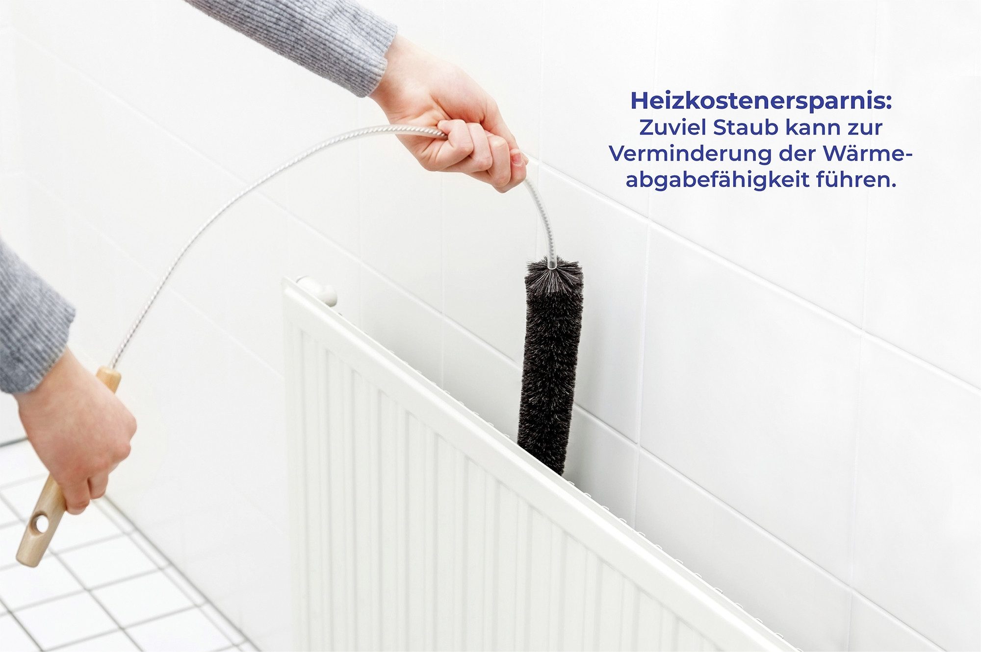 Maximex Schoonmaakborstel Radiatorborstel van geitenhaar 50 cm extra lang, zachte reiniging van de kleinste tussenruimtes aan de radiator