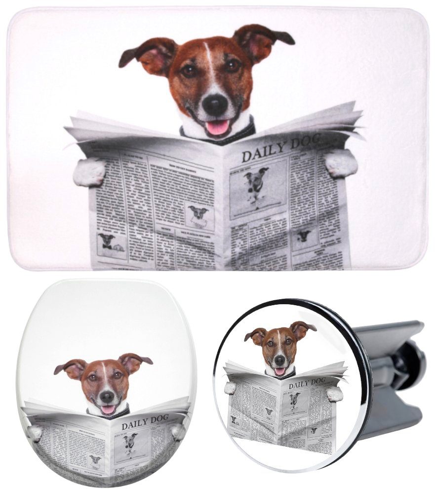 Sanilo Set badkameraccessoires Newspaper bestaand uit toiletzitting, badmat en wastafelplug (complete set, 3-delig) badkameraccessoires wit