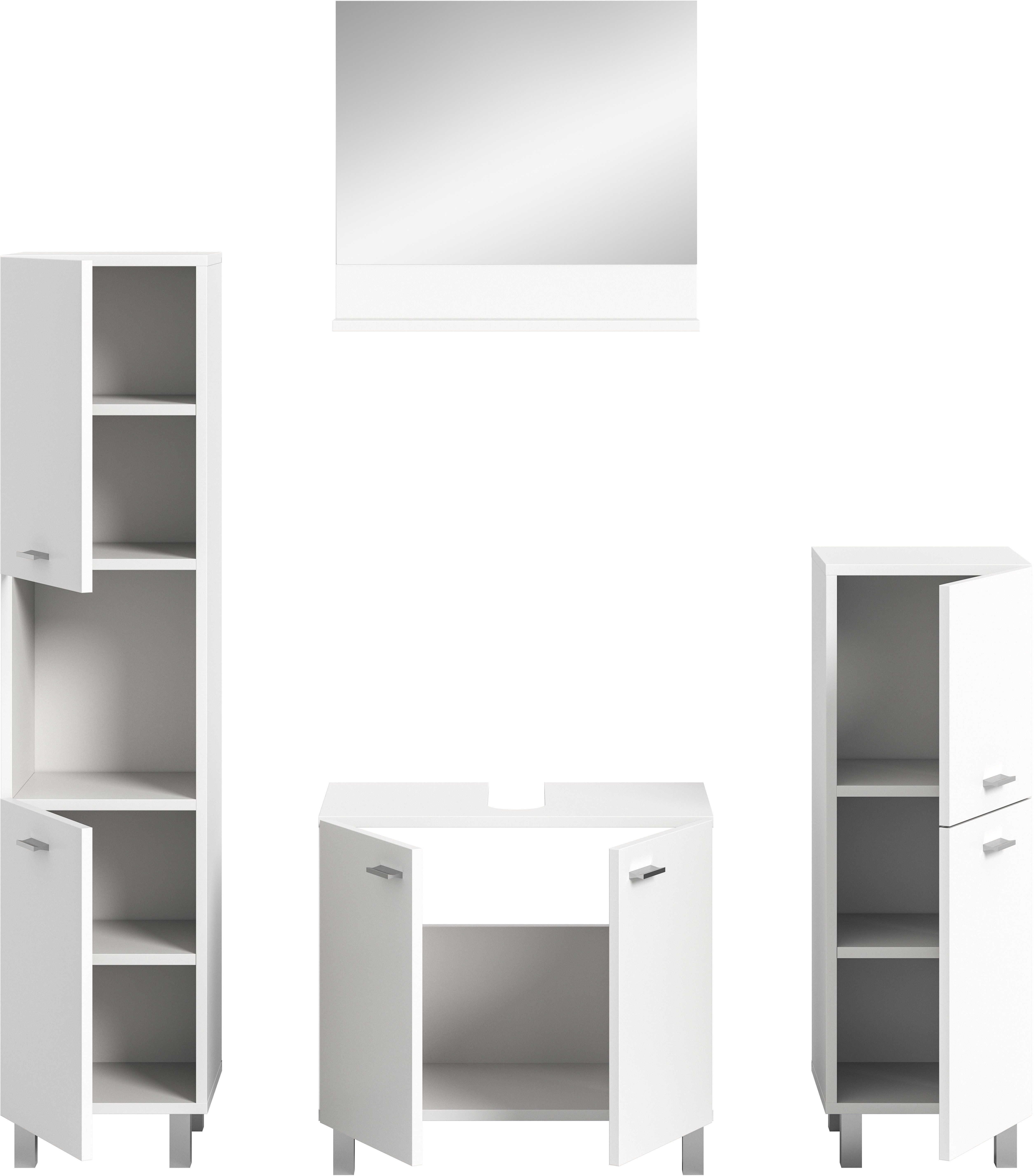 welltime Badmeubelset Tampa, breedte 137cm, 4-delig Wastafelonderkast, spiegel, hoge kast, midikast (4 stuks)