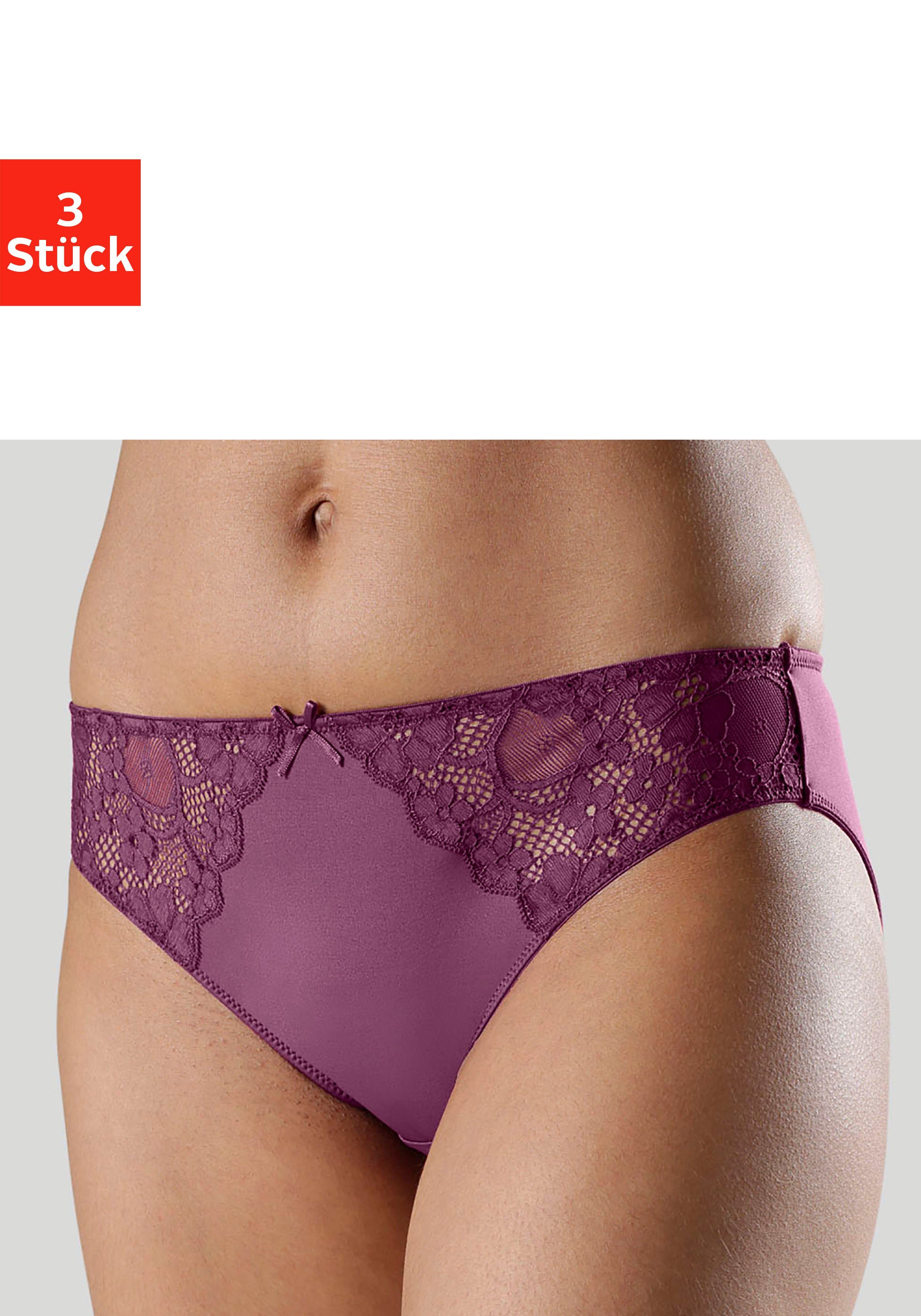 Petite fleur Slip met iets transparante jacquard-kant aan beide kanten opzij (3 stuks) dames slips maat 32/34 multicolor