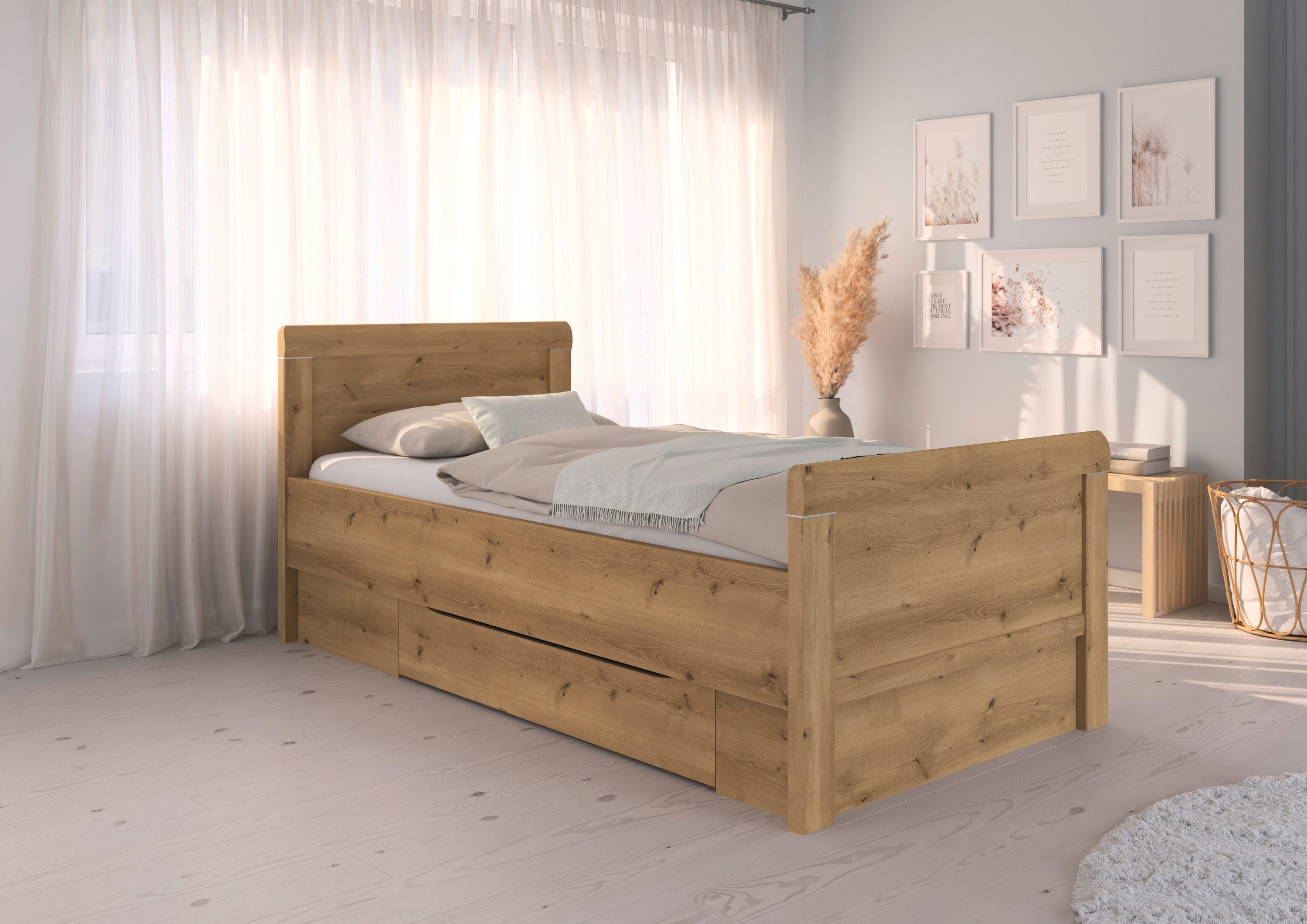 rauch Ledikant met bergruimte Bed Eenpersoons Stollenbed Bedkasten EVELYN in comfortabele hoogte met houten hoofdeinde en lades made in germany