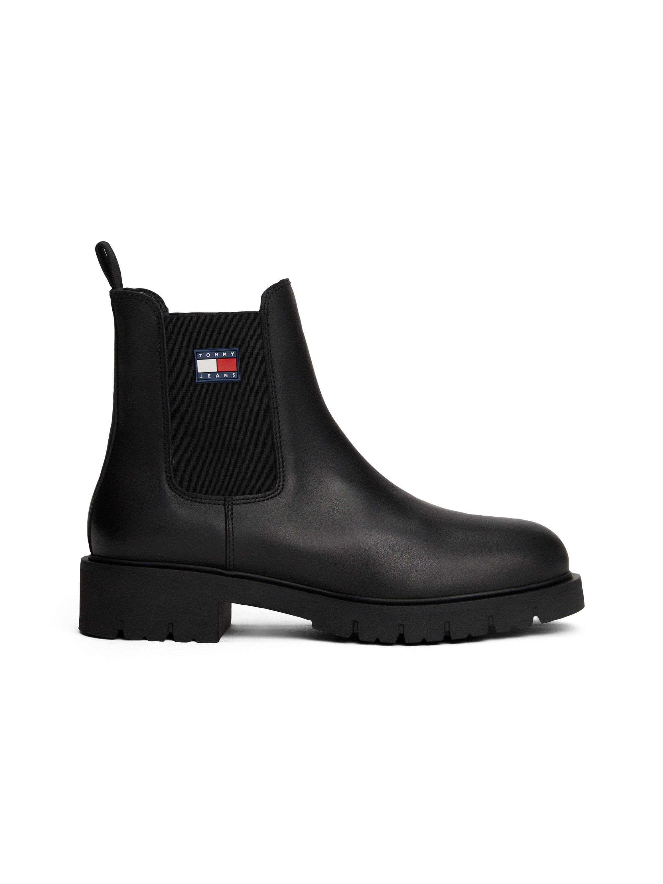 TOMMY JEANS Chelsea-boots TJW CHELSEA LEATHER BOOT , blokhak, instaplaarzen, enkellaarsjes met typische logovlag