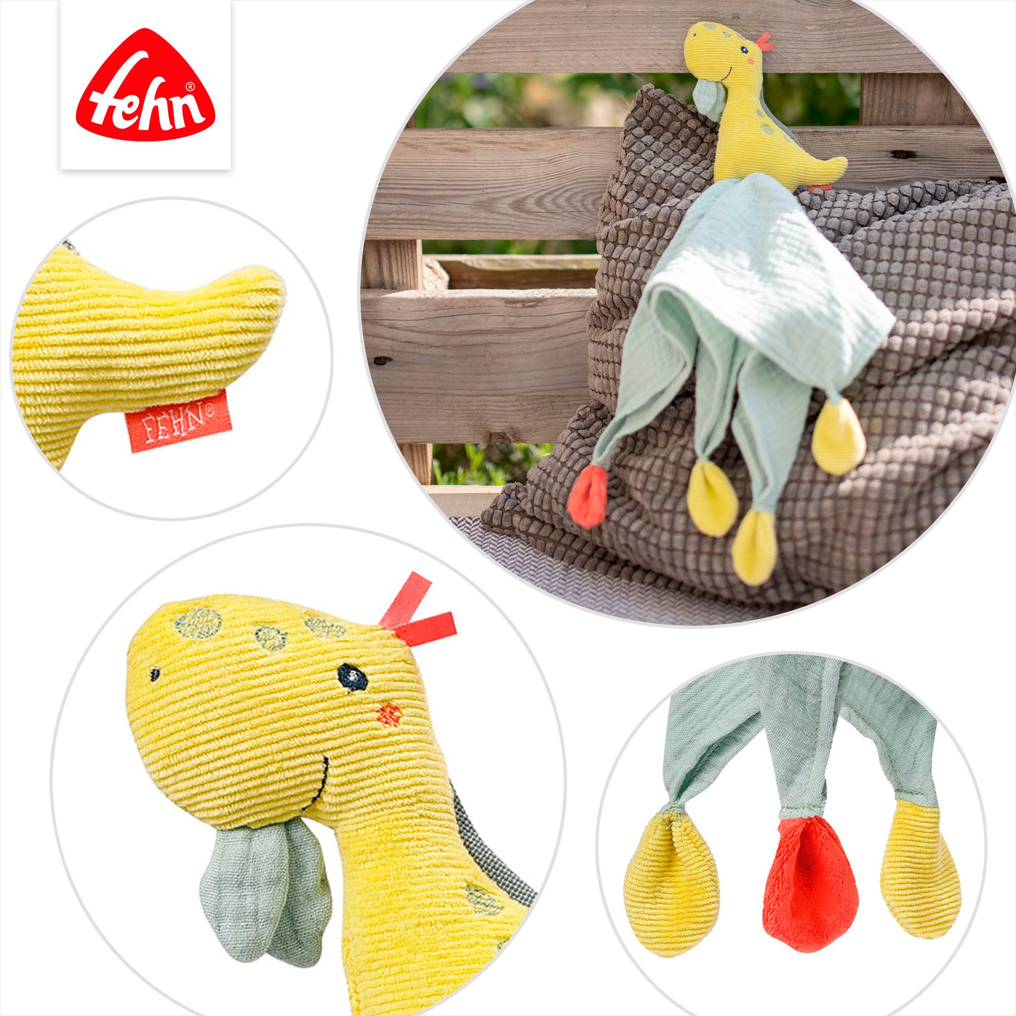 Fehn Knuffeldoekje Happy Dino, knuffeldoekje