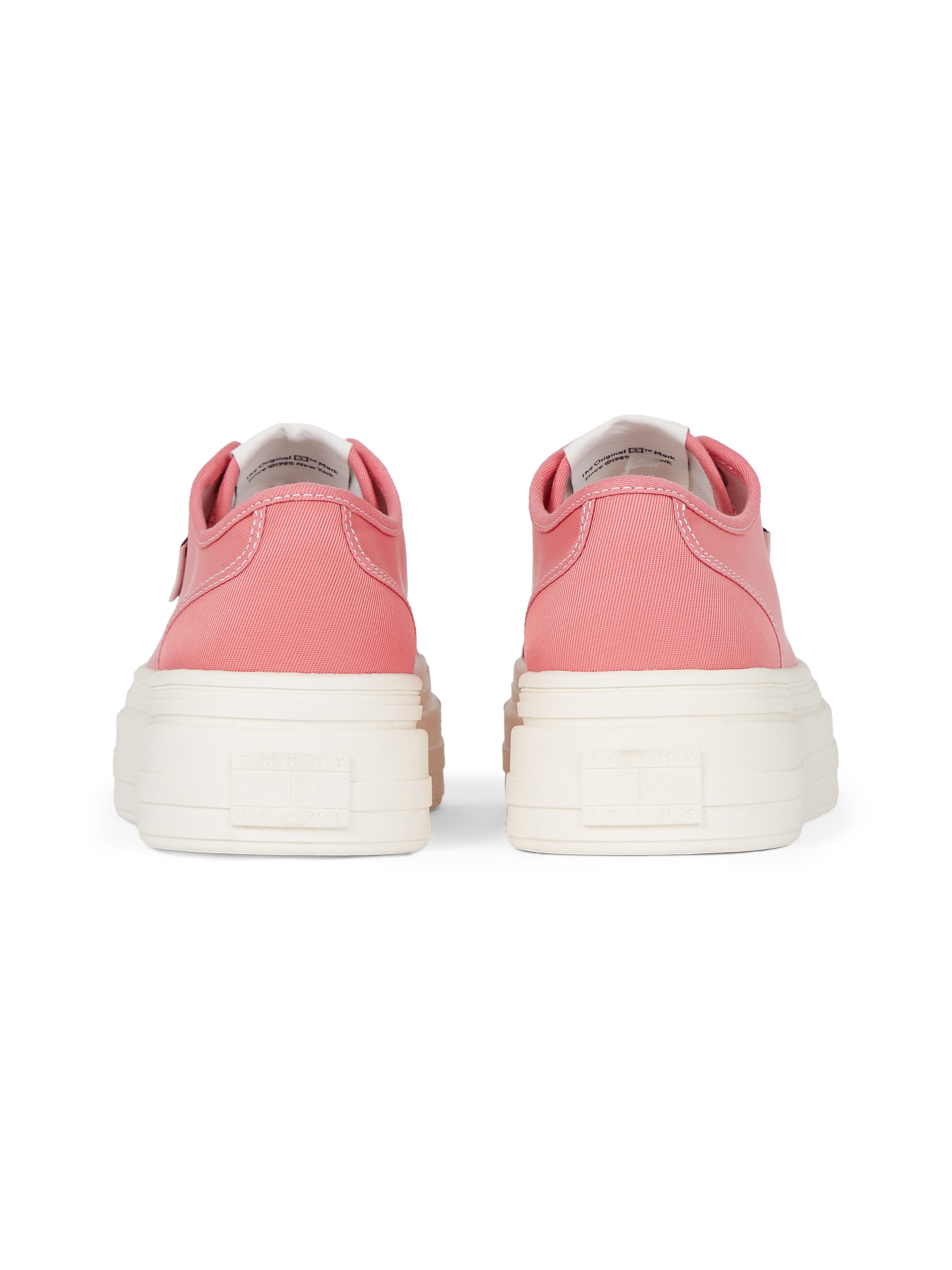 TOMMY JEANS Plateausneakers TJW FOXING FLATFORM SNEAKER LOW vrijetijdsschoen, lage schoen, veterschoen met trendy contraststiksels