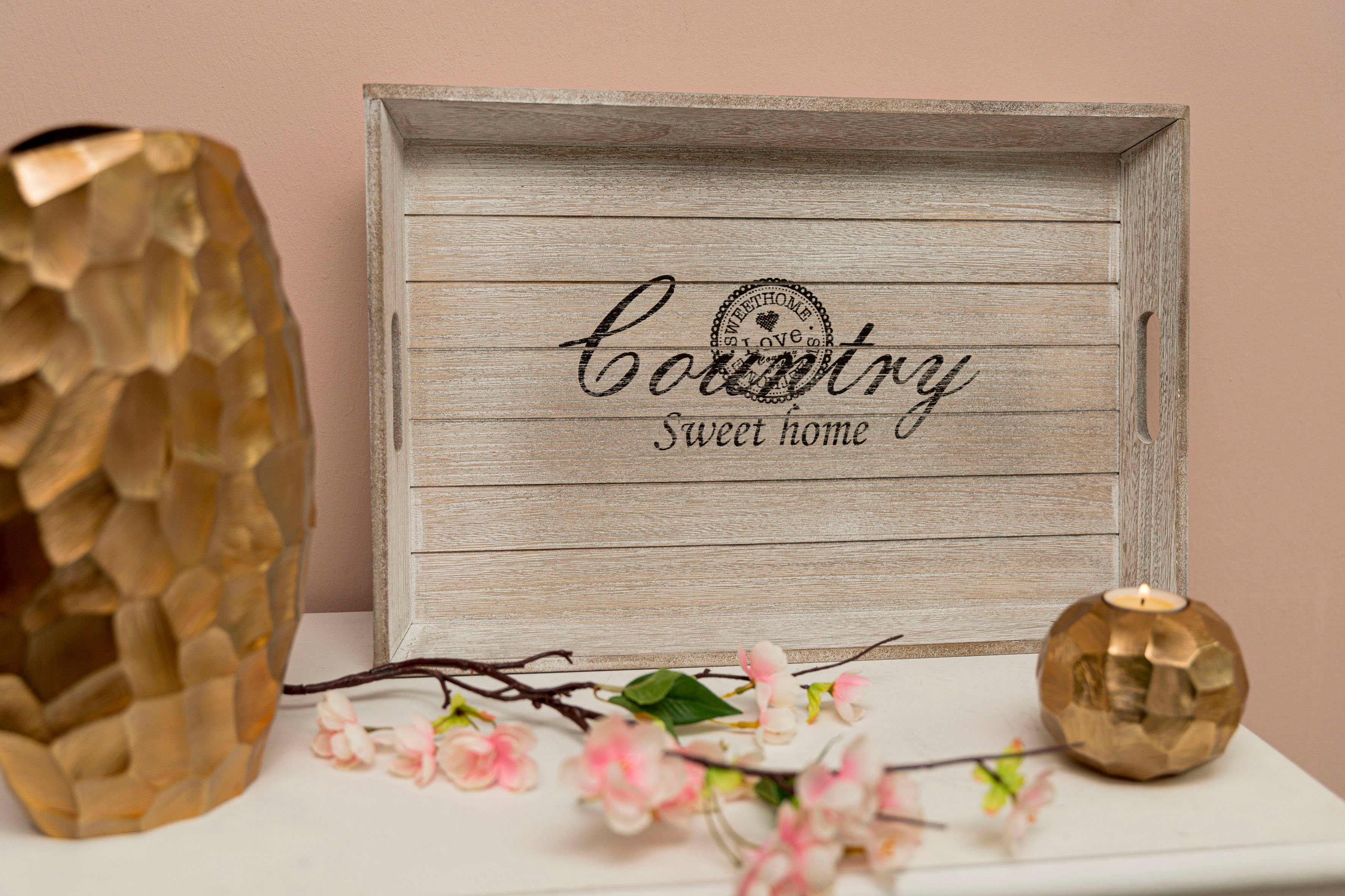 Myflair Möbel & Accessoires Dienblad Ida, grijs Decoratief dienblad met een opschrift & pootjes, Shabby look