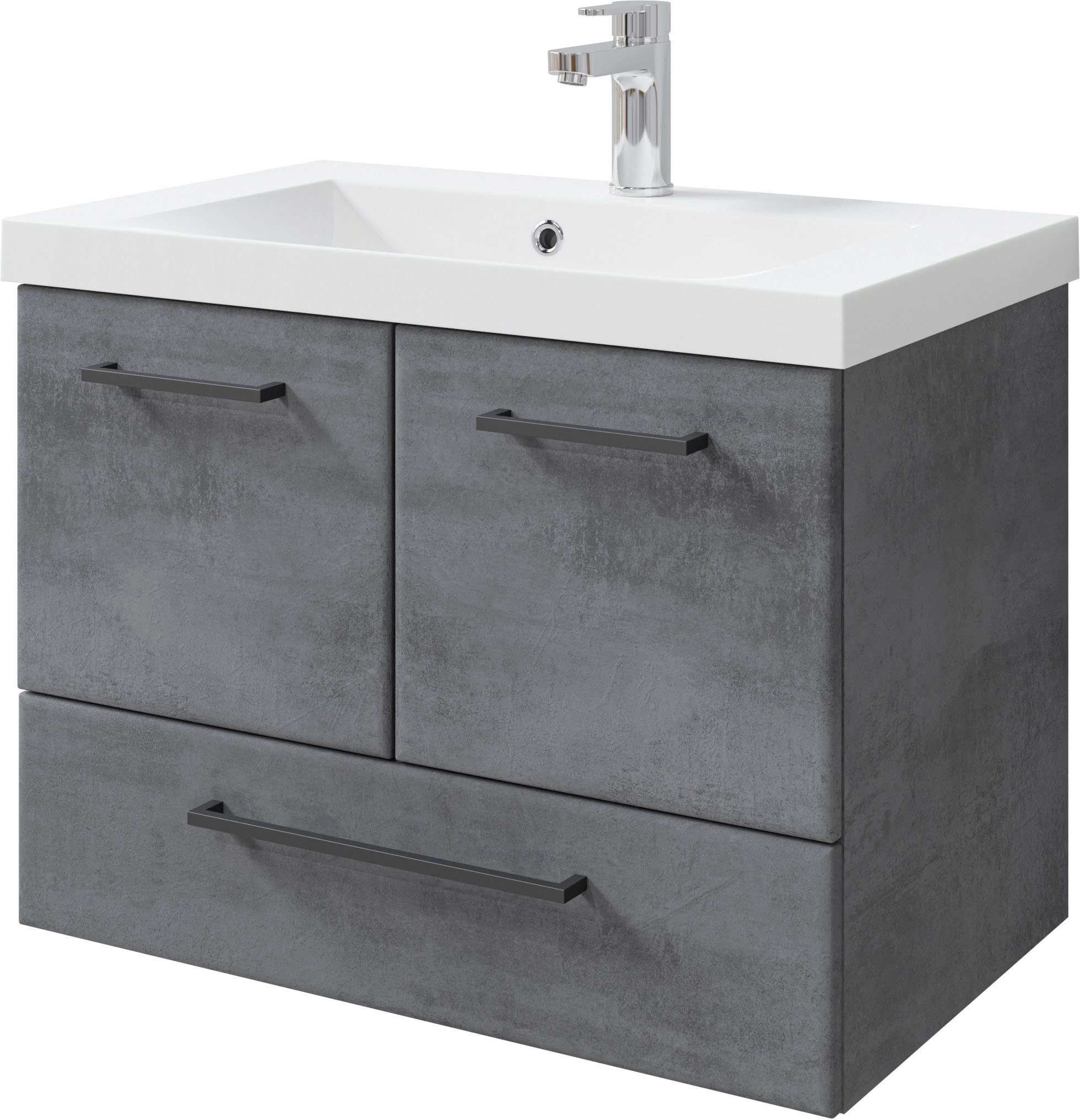 Saphir Badkamerserie Quickset 945 3-delig, mineraalmarmeren wastafel met led-spiegelkast (4-delig)