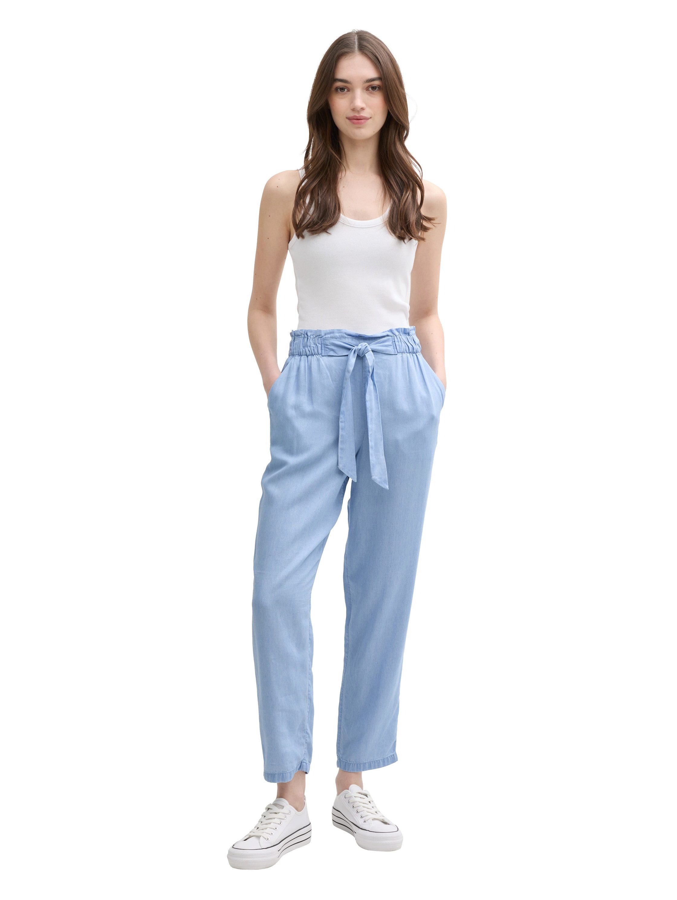 Tom Tailor Denim Paperbag-broek met een bindceintuur