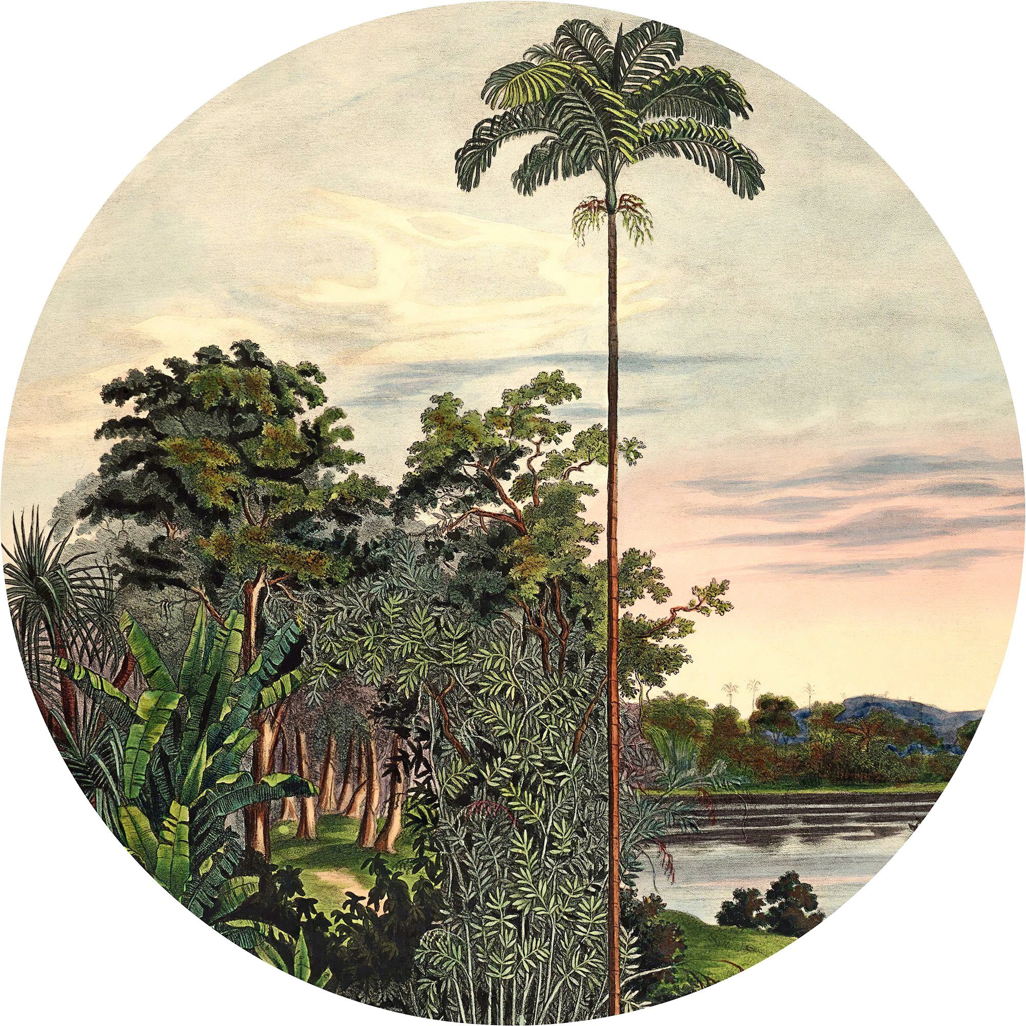 komar fotobehang vintage landscape 125 x 125 cm (breedte x hoogte), rond en zelfklevend (1 stuk) multicolor