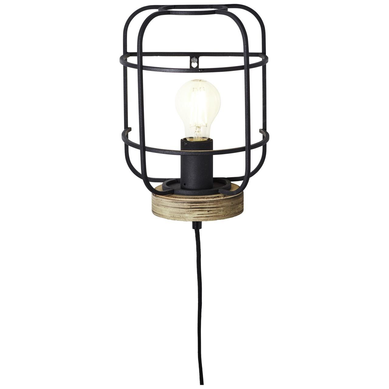 Brilliant Leuchten Wandlamp Gwen 29 cm hoogte, 13,5 cm uitsteek, e27, metaal/hout, antiek hout/zwart korund (1 stuk)