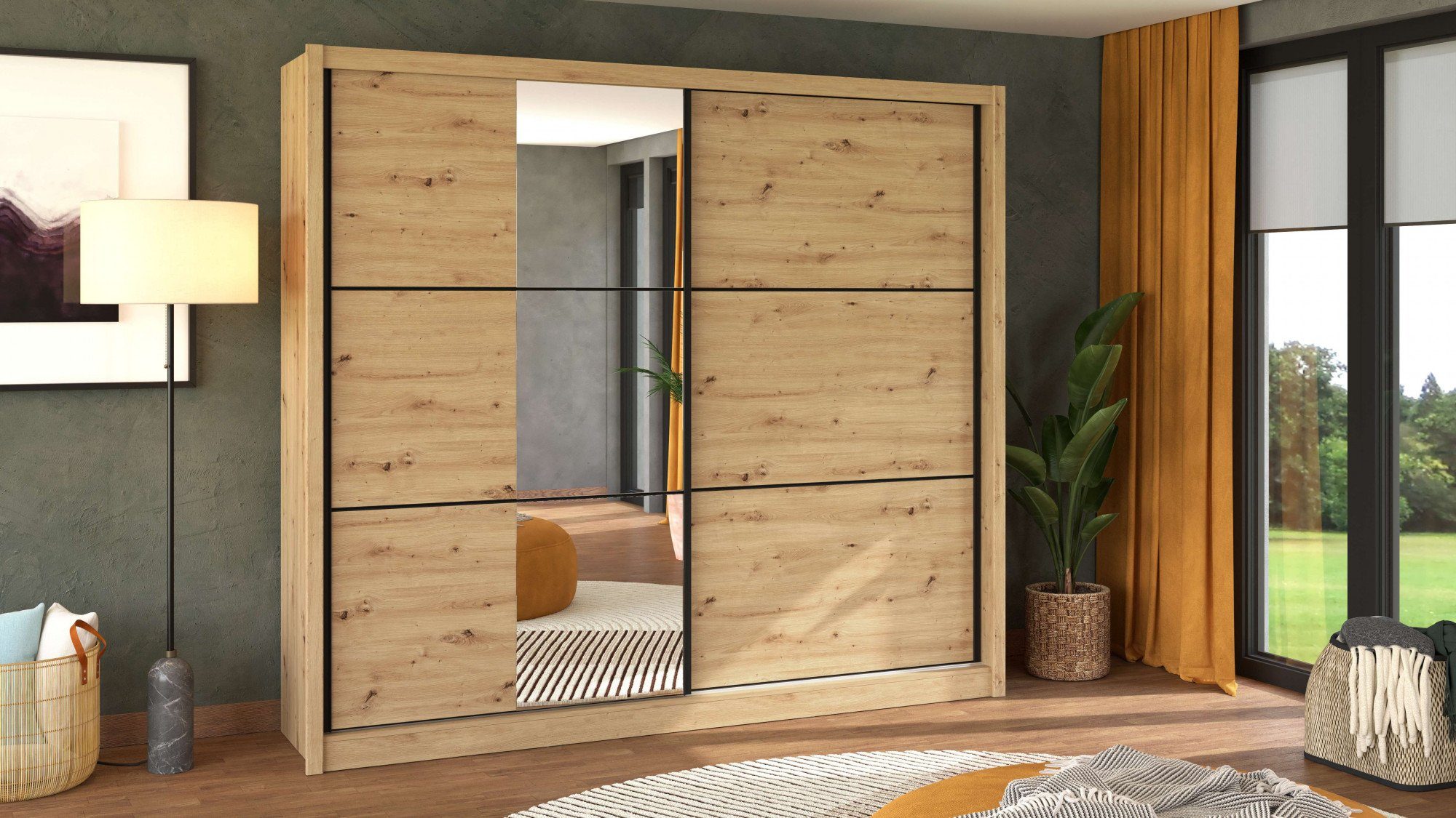 INOSIGN Schuifdeurkast Navara kledingkast met spiegel linnenkast garderobe Kledingkast met spiegel, FSC®-gecertificeerd, 242,5x215,5x61cm