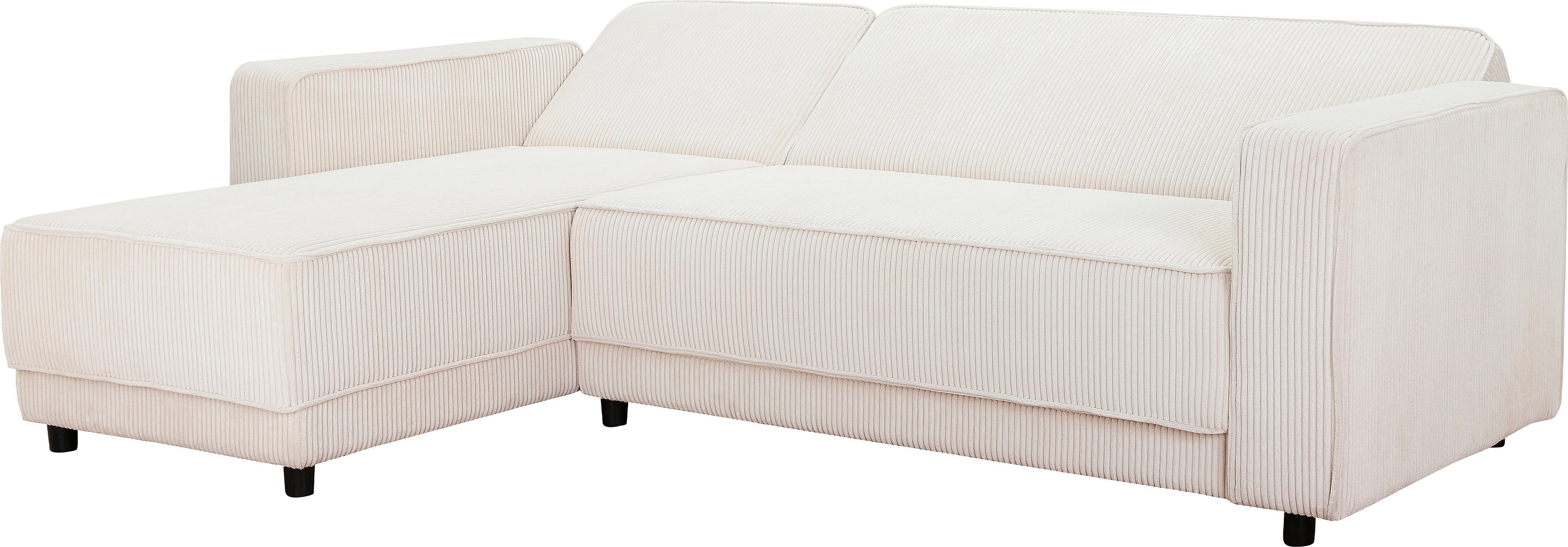Dorel Home Hoekbank Allie slaapbank 230 cm met relaxfunctie in de rugleuning Slaapbank functie (108/194,5 cm), trendy ribfluweel of onderhoudsvriendelijk velours