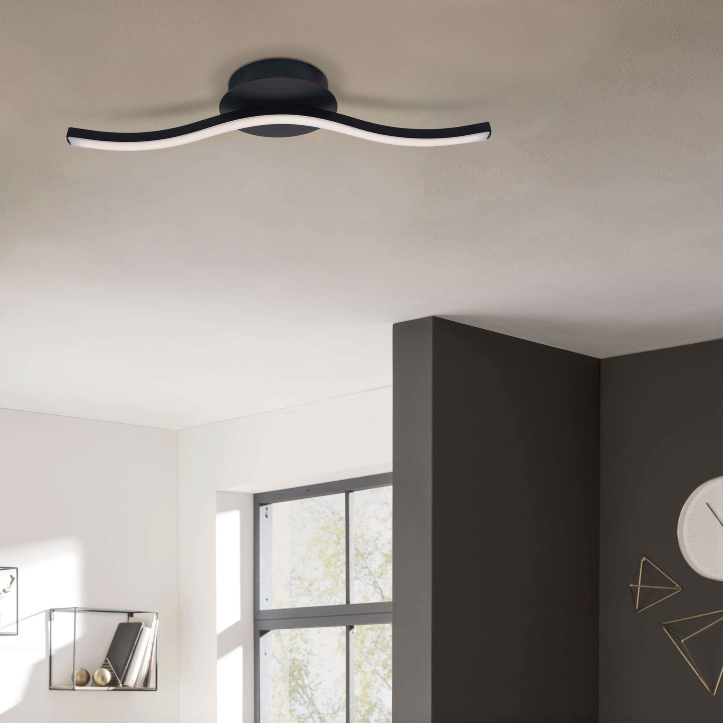 näve Led-plafondlamp Onda Plafondlamp, wandlamp warmwit, L: 45 cm, 6W, zwart-mat, IP20 (1 stuk)