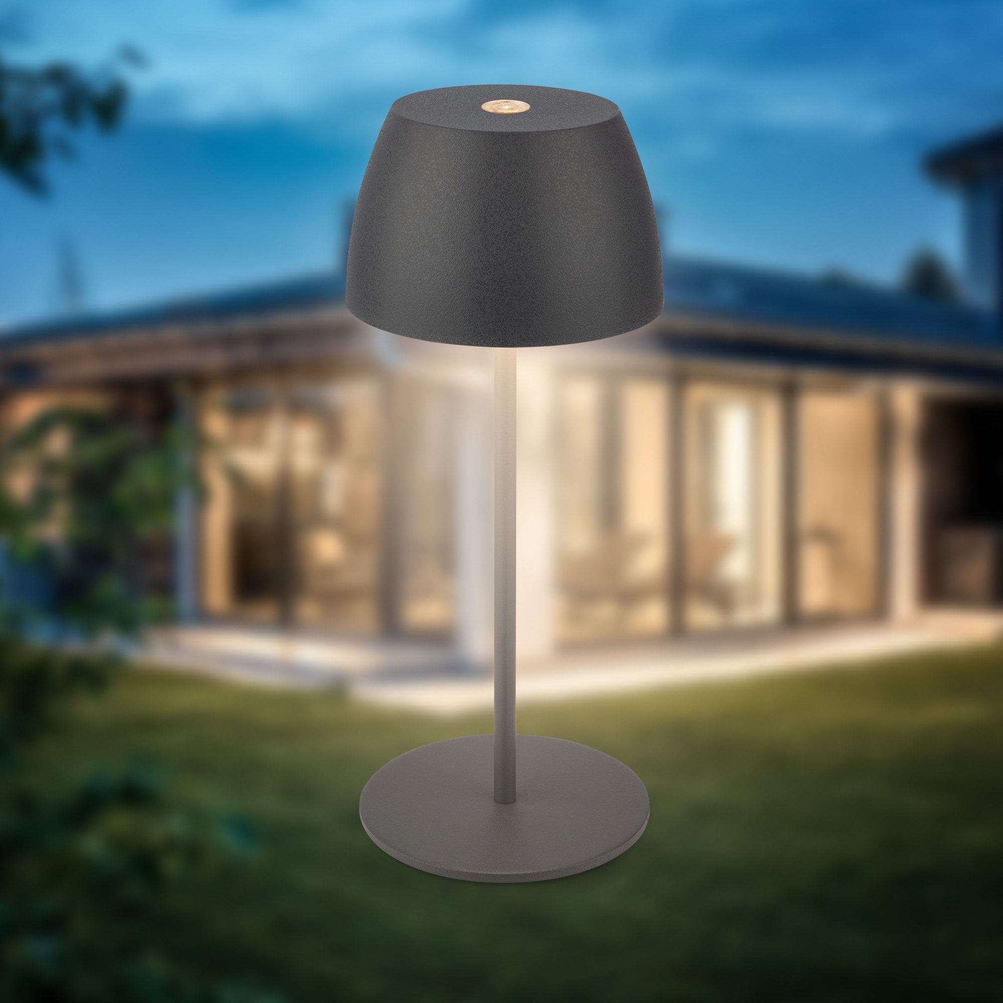 B.K.Licht Tafellamp voor buiten BK_TL1606 Mini Accu LED tafellamp, touchdimmer, met USB-C 2.700 k, 150lm, 2,5w, verwisselbare accu, max. 24h brandduur, antraciet (1 stuk)