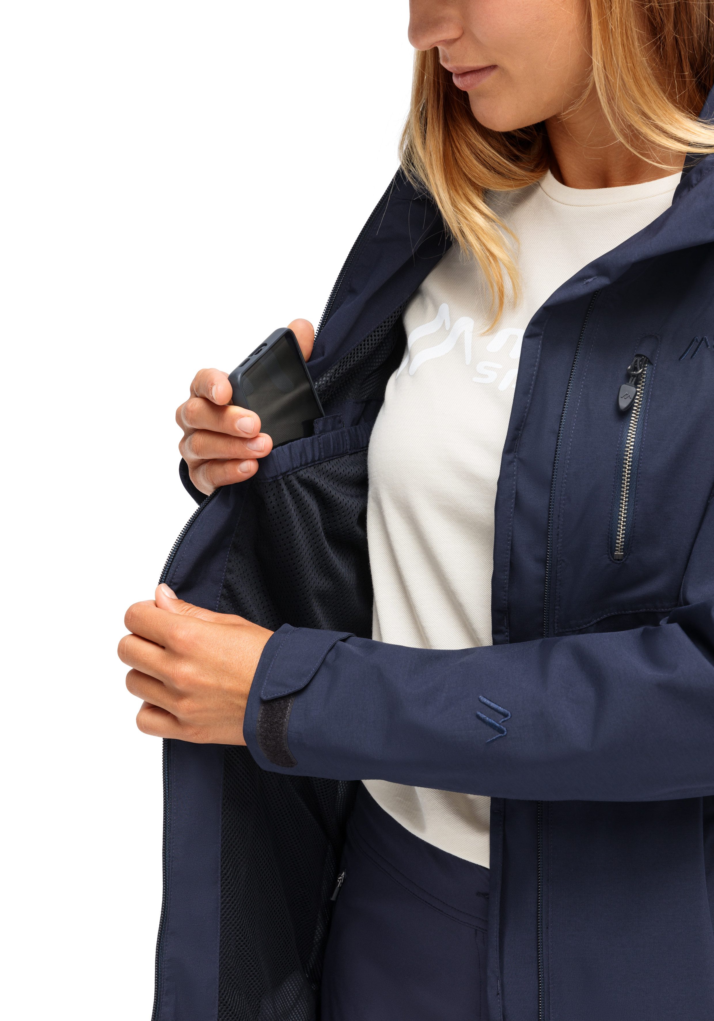 Maier Sports Outdoorjack Perdura rec W Dames functionele mantel, waterdichte mantel met capuchon, wandeljas