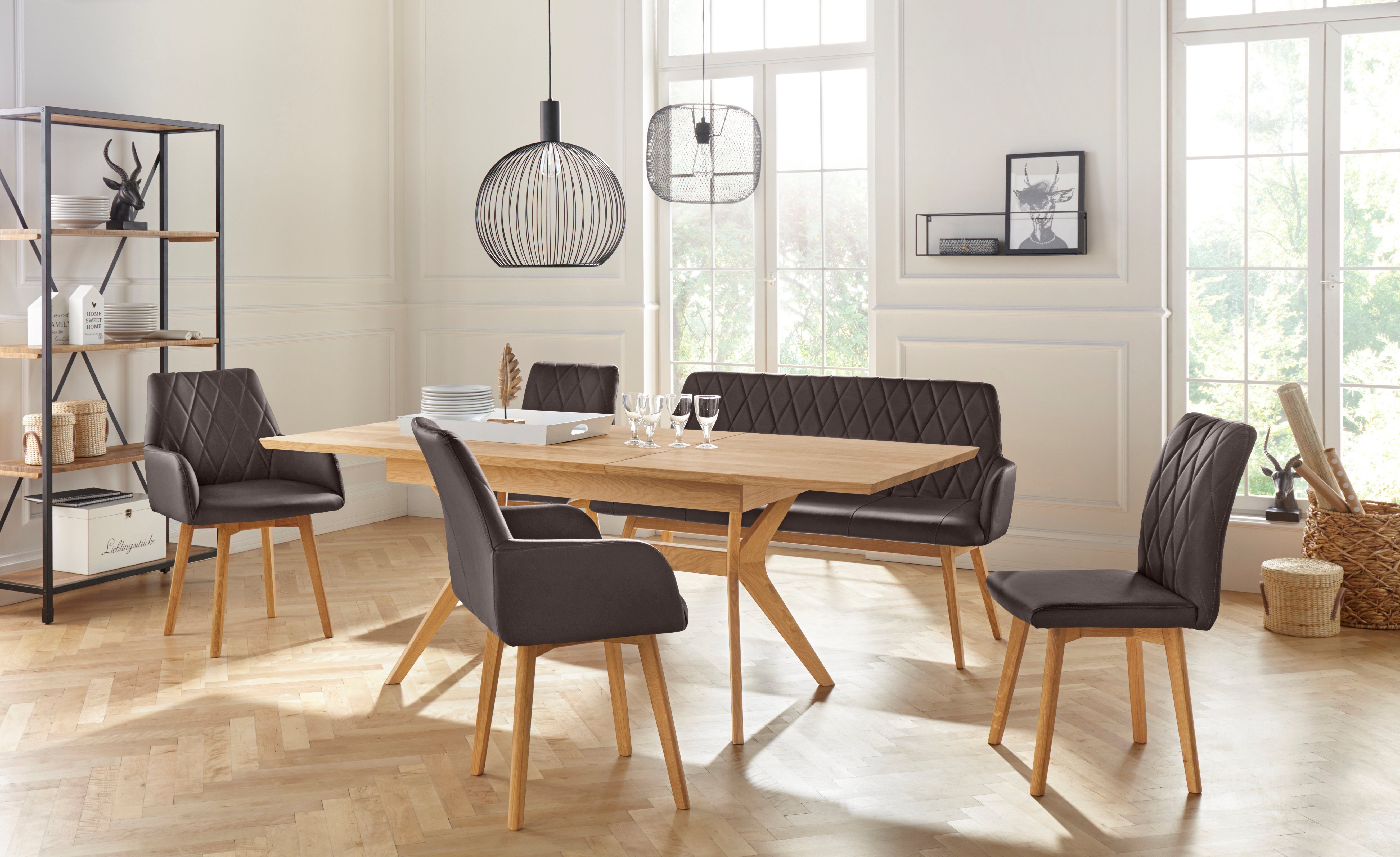 Home affaire Eetkamerstoel Brest Fauteuil in leer of microvezel, geolied massief eiken frame (2 stuks)