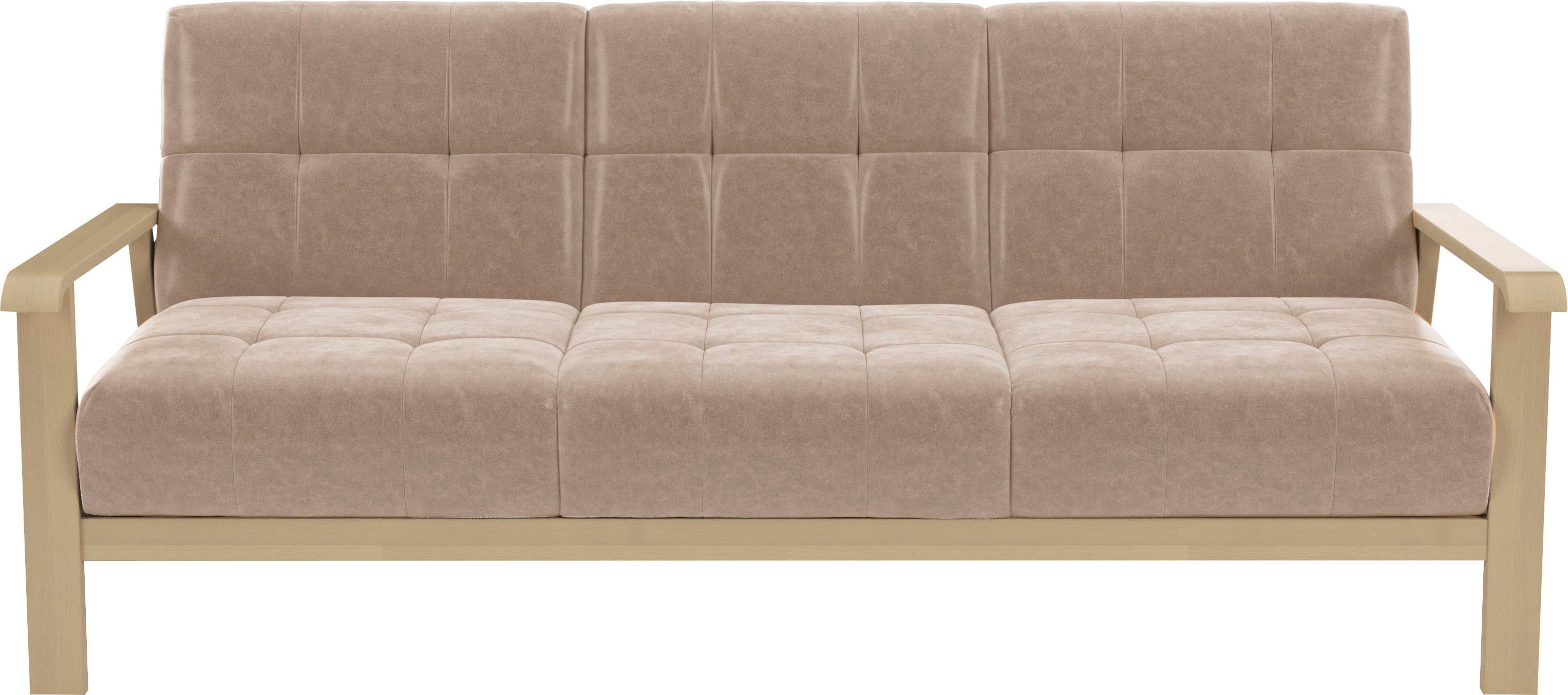 sit&more 3-zitsbank Billund Armleuningen van natuurlijk beukenhout, verschillende bekledingen en kleuren beige, 3-zitsbanken, Met slaapfunctie