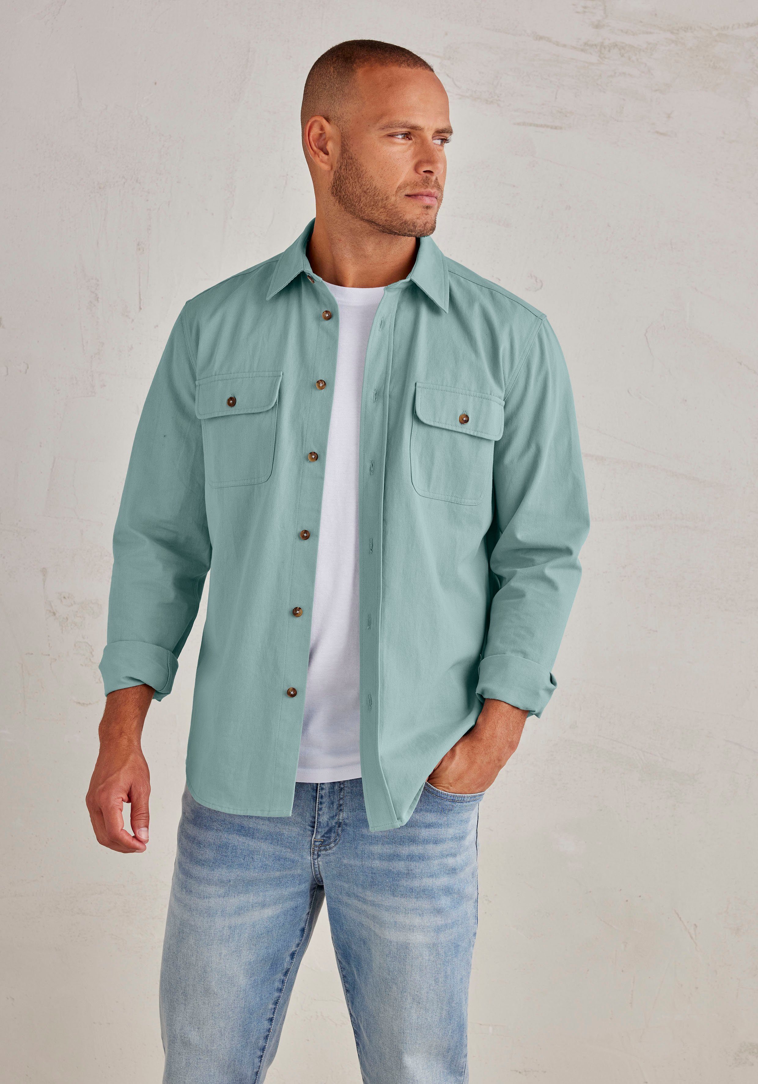 John Devin Overhemd met lange mouwen Coole overshirt Overshirt van puur katoen, met opgestikte zakken