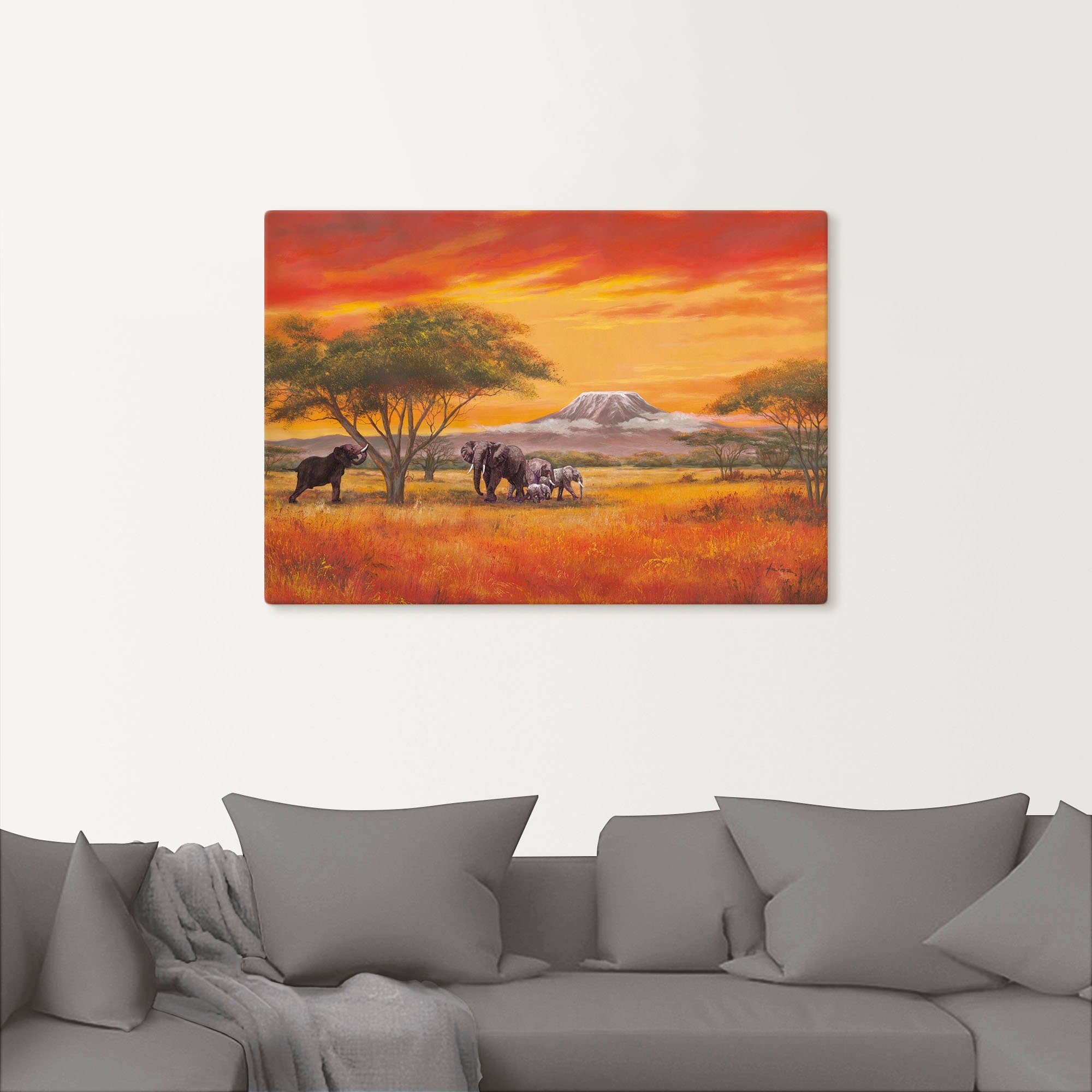 Artland Artprint Olifanten als artprint van aluminium, artprint voor buiten, artprint op linnen, poster, muursticker