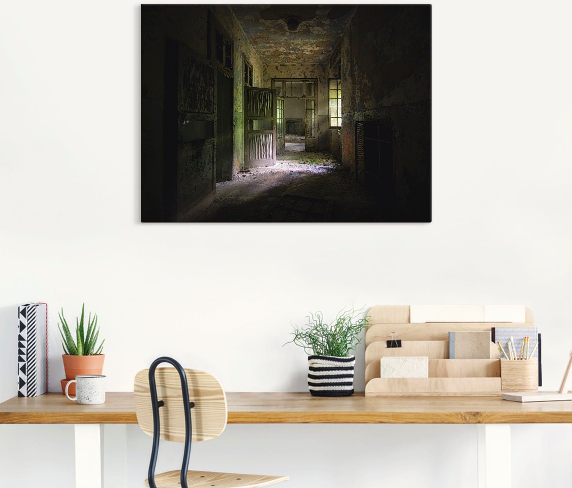 Artland Artprint Lost Place naargeestige hal deuren gang als artprint van aluminium, artprint voor buiten, artprint op linnen, poster in verschillende maten. maten